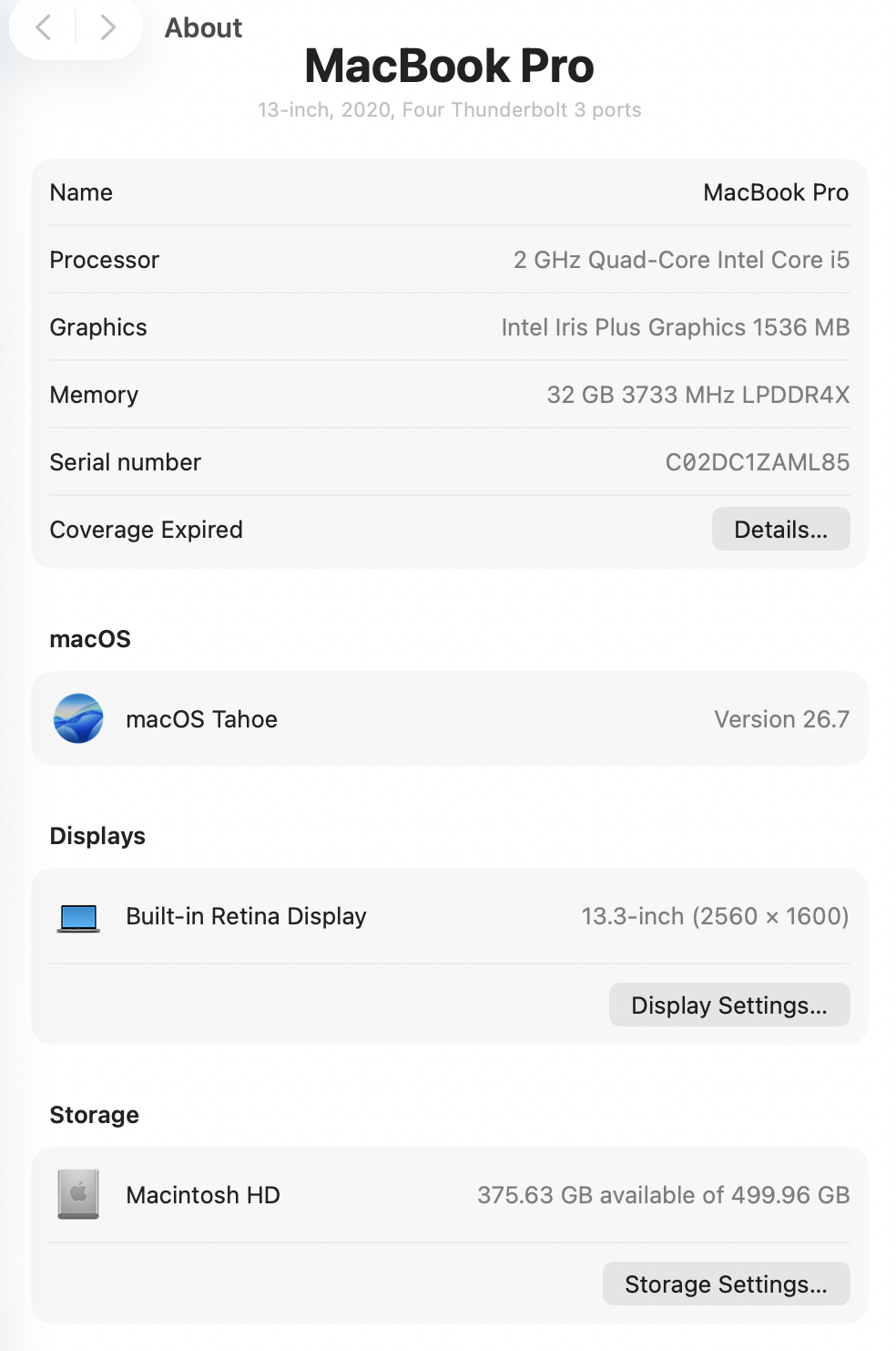 2020 MacBook Pro 13"-32GB RAM/512GB SSD(4 Thunderbolt Ports)