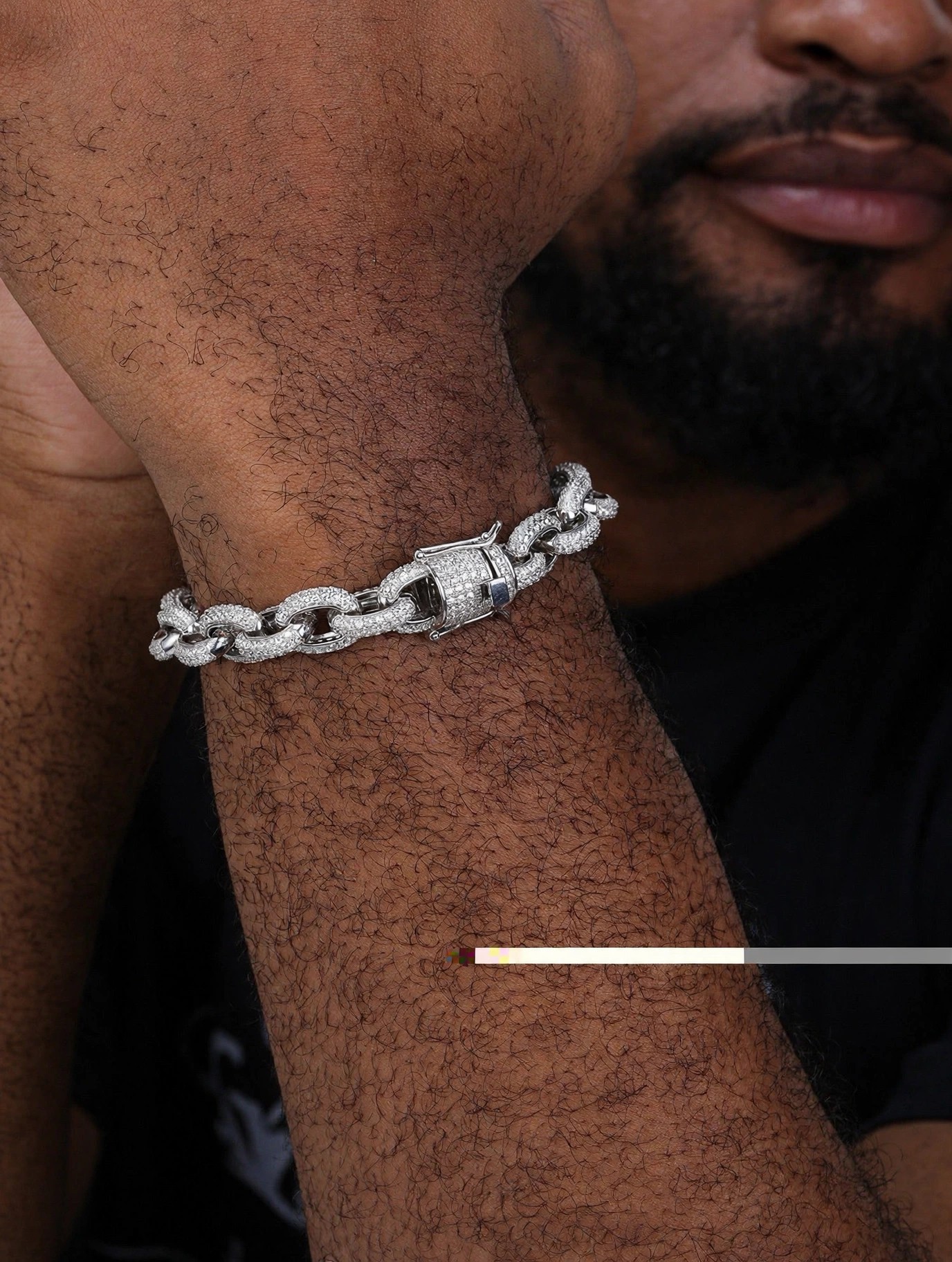 Iced-Out CZ Rolo Link Bracelet 925 Sterling Silver 8.25in - photo 2