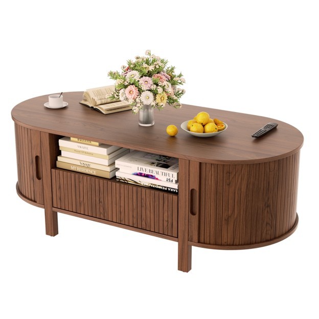 Coffee Table Sliding Door, Mid Century Modern Center Table - photo 2