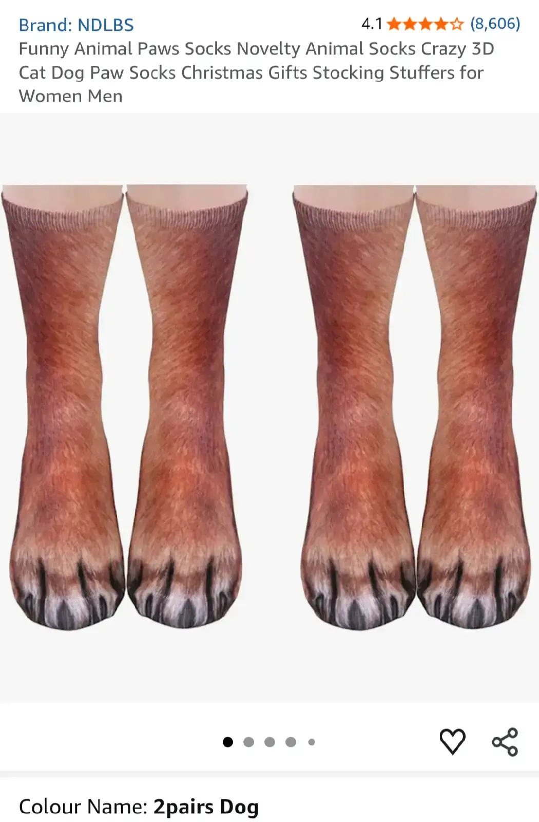 NDLBS Dog Paw Novelty Socks - 2 Pairs