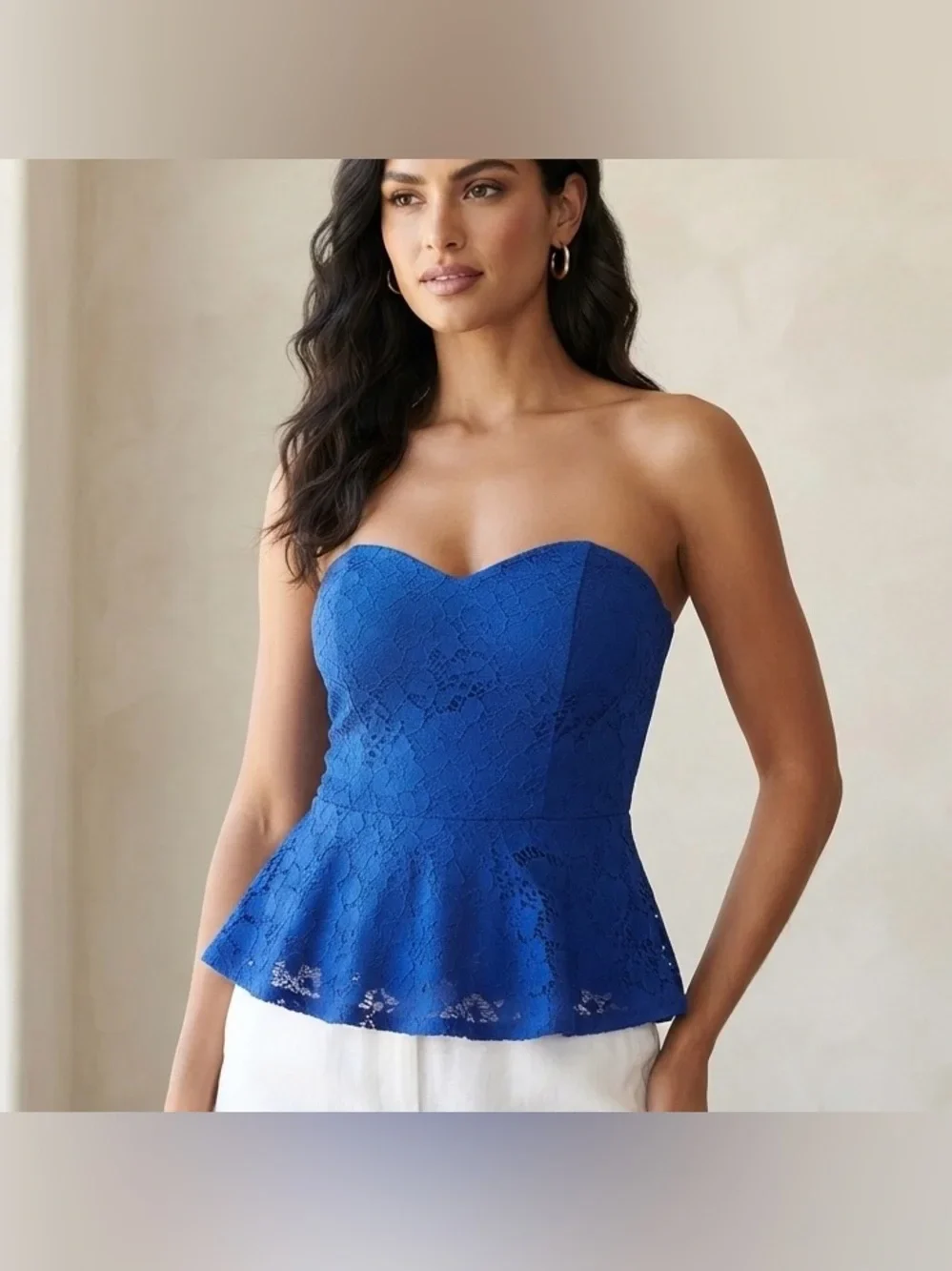 Ambiance Blue Peplum Strapless Top Sweetheart Neckline Sz L