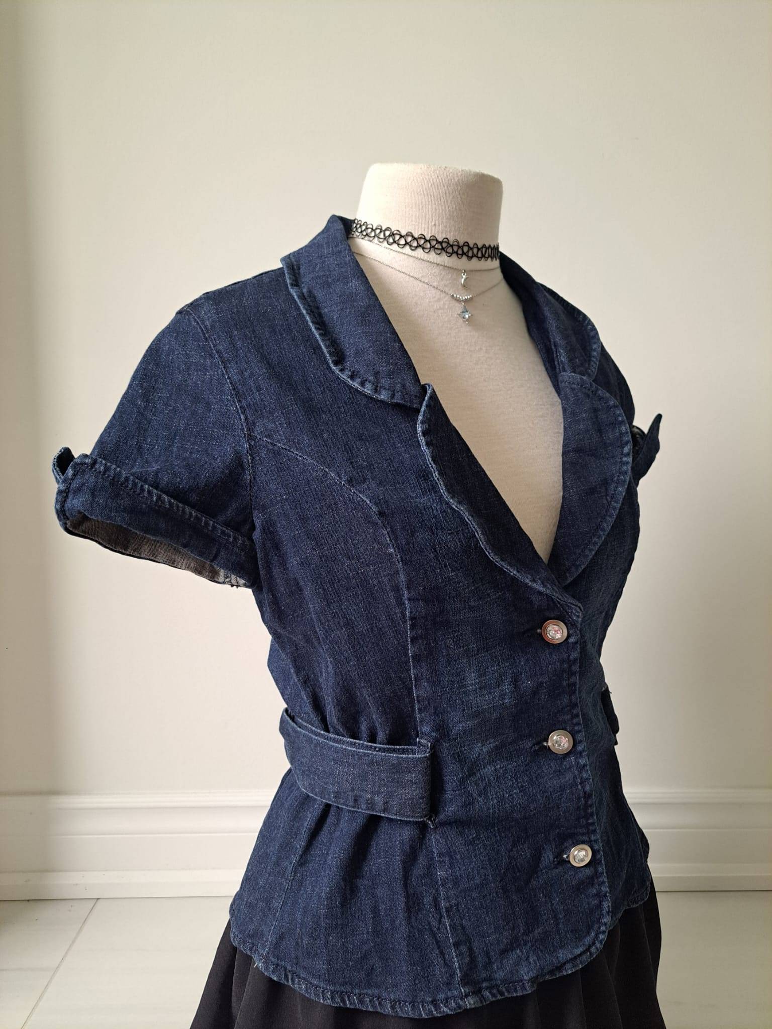 💙 Y2K GUESS Denim Short Sleeve Blazer Top - photo 2
