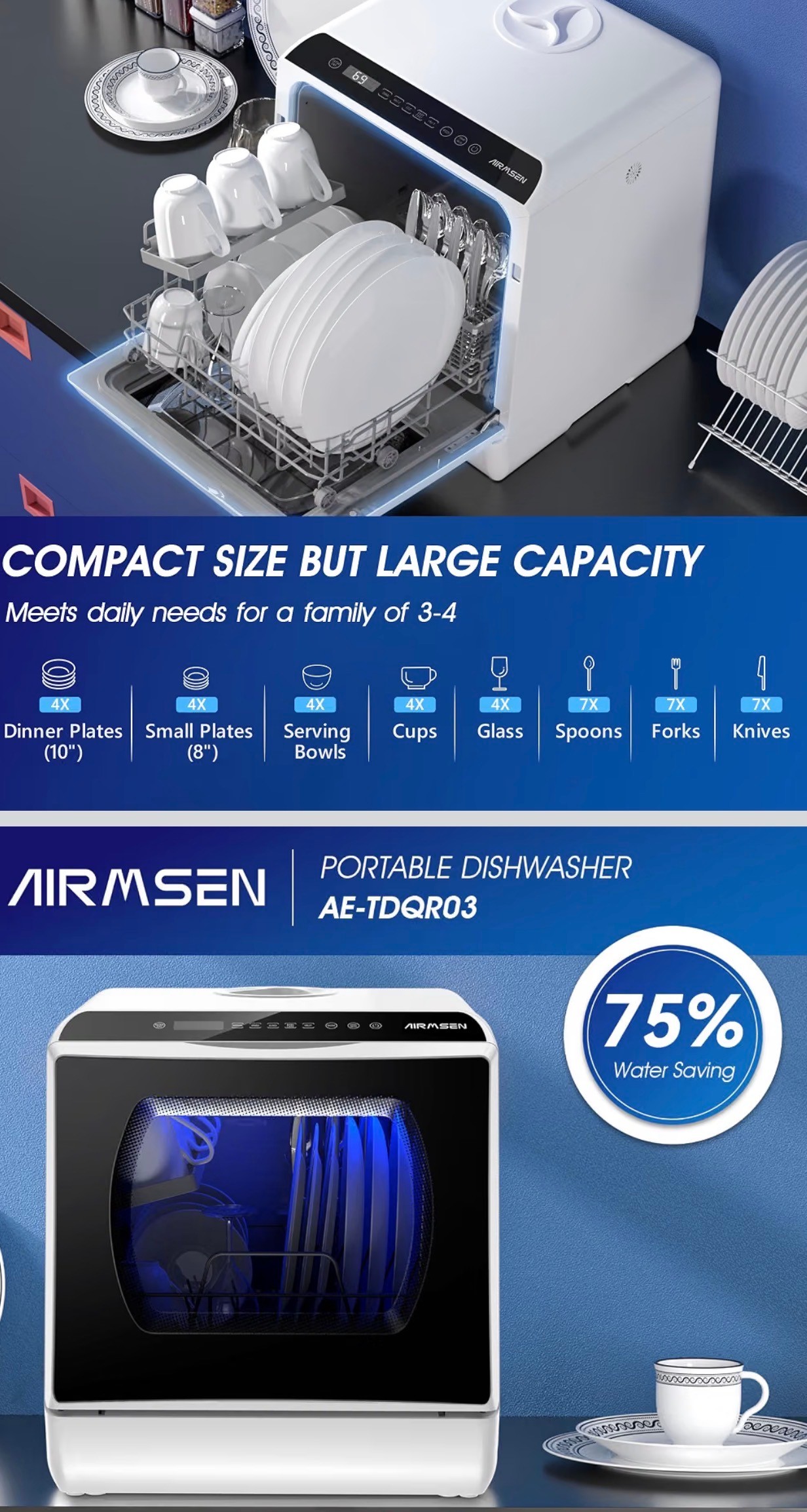 AIRMSEN Portable Countertop Dishwasher No Hookup Needed 6 Progra - photo 5