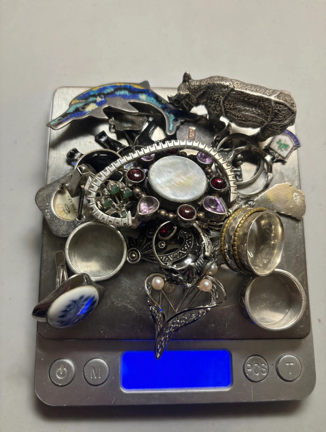 Vintage 925 Sterling Silver Jewelry Lot 179g Rings Brooches - photo 2