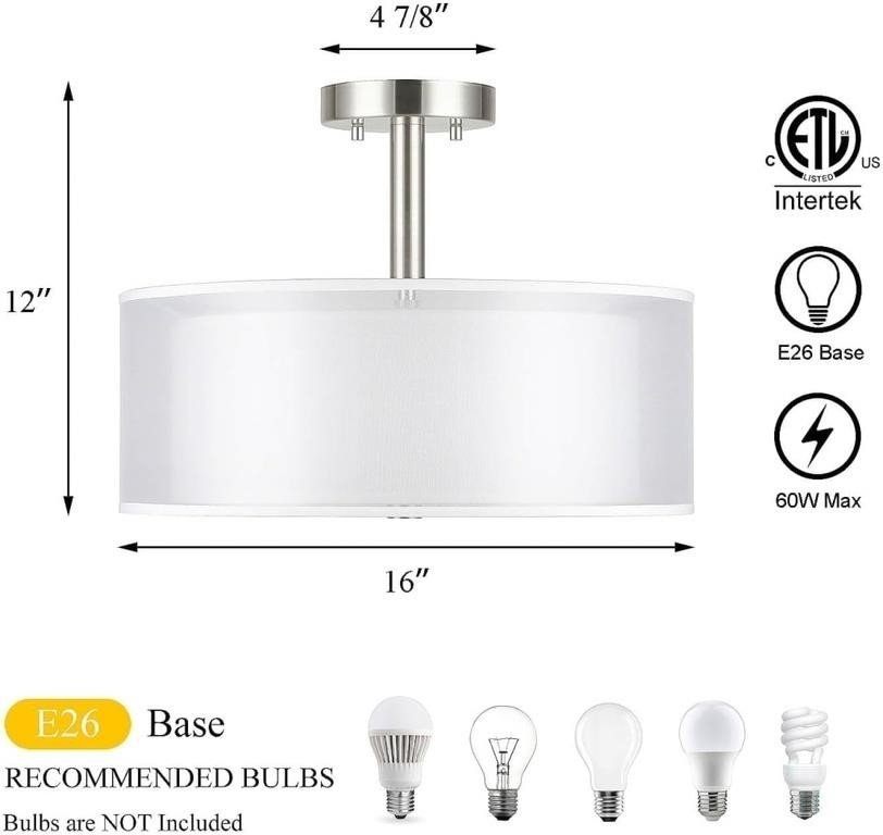 XiNBEi 16" Drum Semi Flush Ceiling Light Fixture, 3 Lights, E26 - photo 5