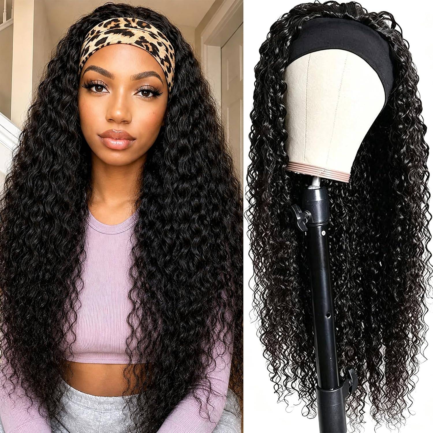 NEW~ 100% Human Hair Headband Wig – 22" Deep Wave