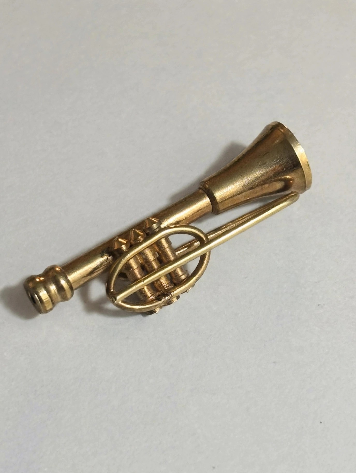 Miniature Brass Trumpet Brooch Pin Gold Tone Instrument Lapel