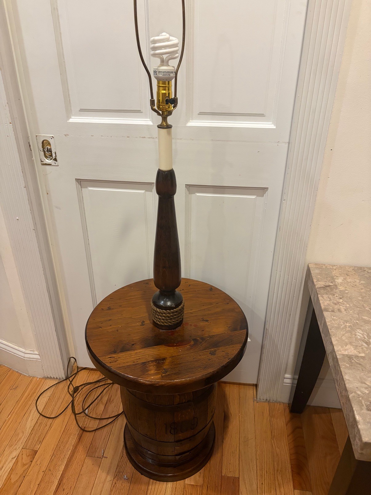 Floor Lamp & Side Table Duo Vintage Rustic Whiskey Barrel - photo 5
