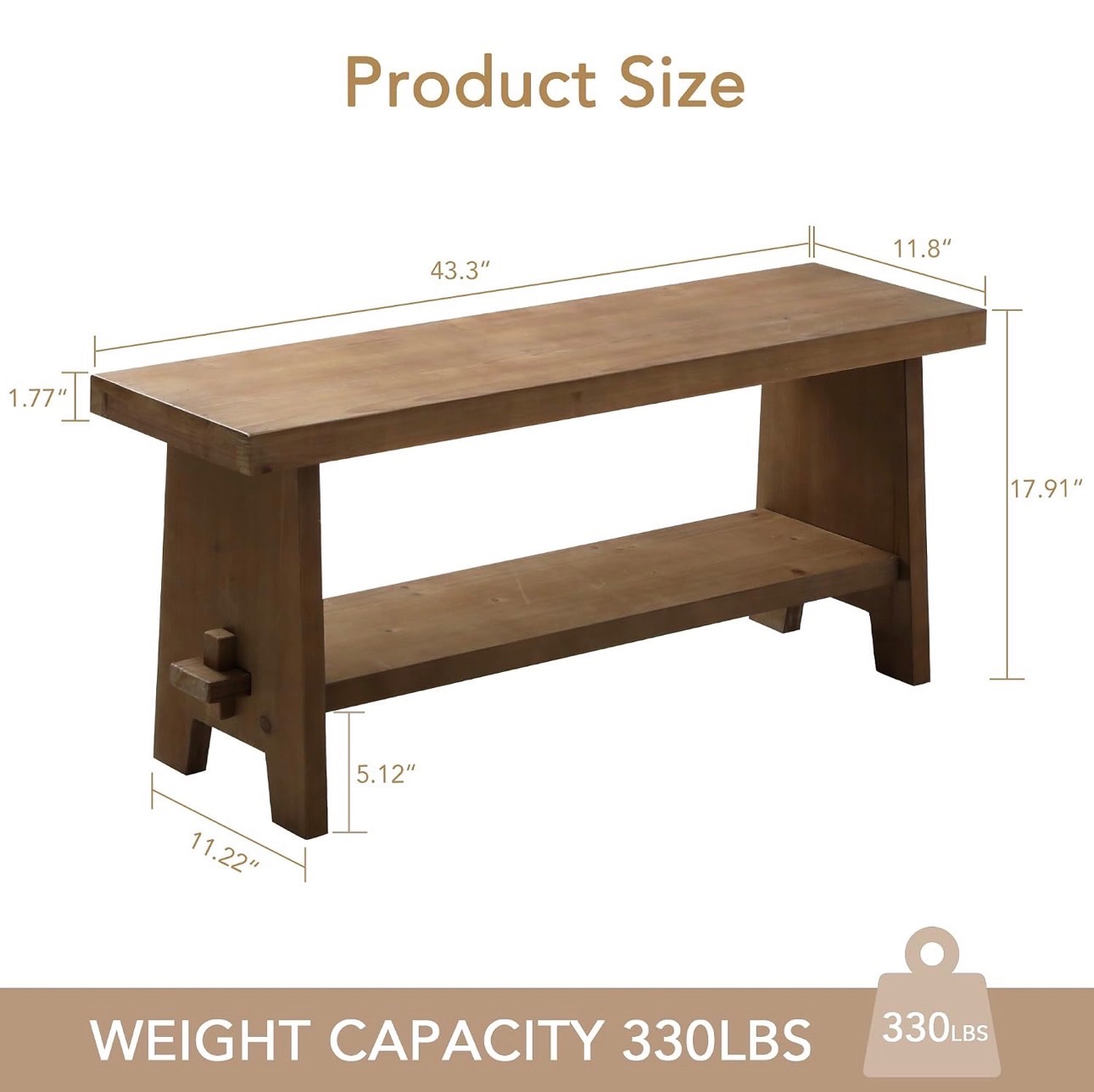 NEW: Entryway Bench 43.3" Indoor Solid Wood Bench - photo 2