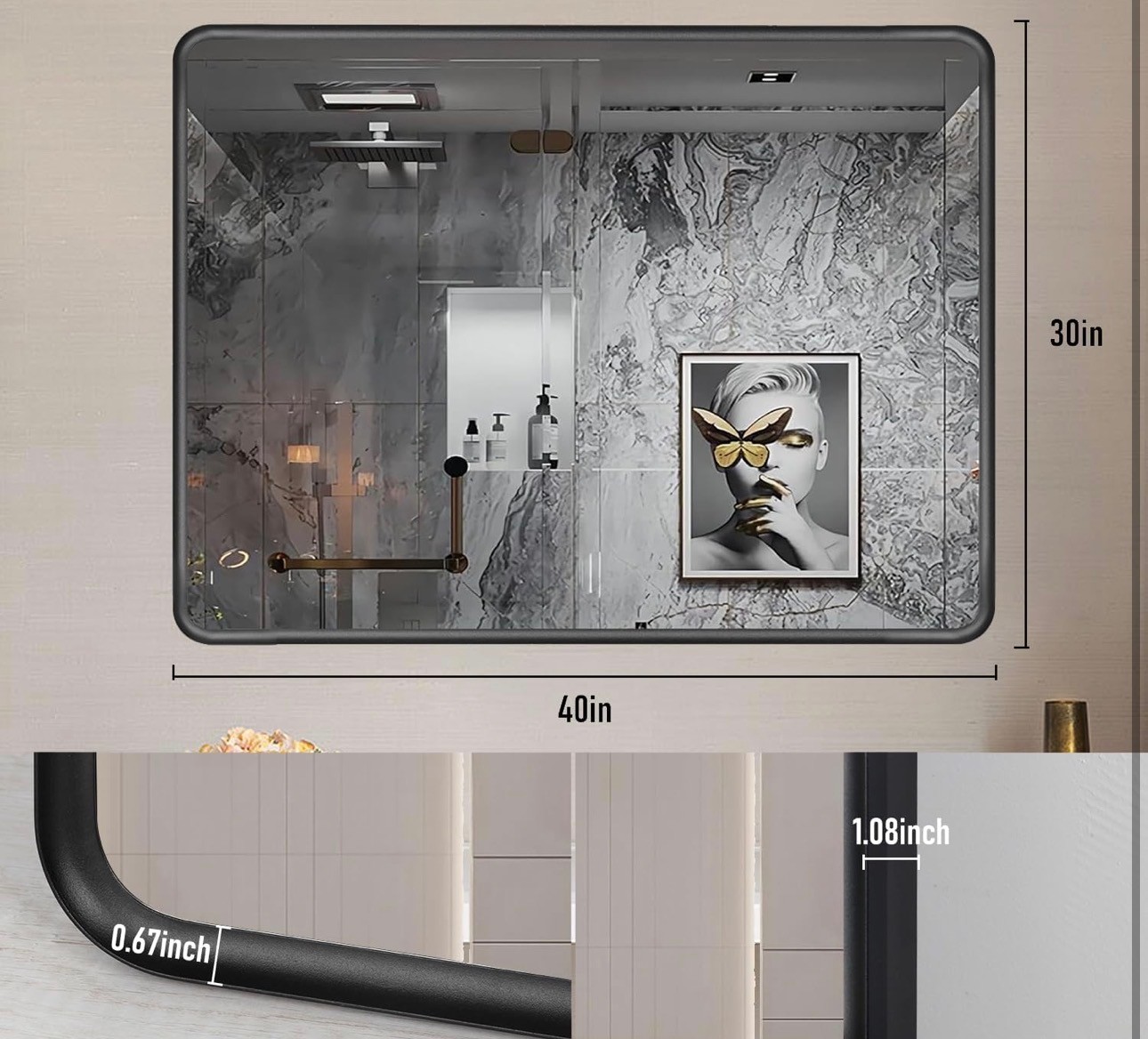 30x40" Framed Mirror Hangs Horizontally or Vertically - photo 2