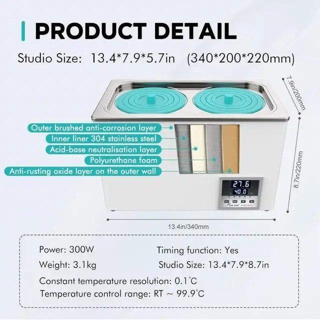 LAB FISH BHS-4 Lab Water Bath, 12L Digital Thermostatic Heater - photo 3