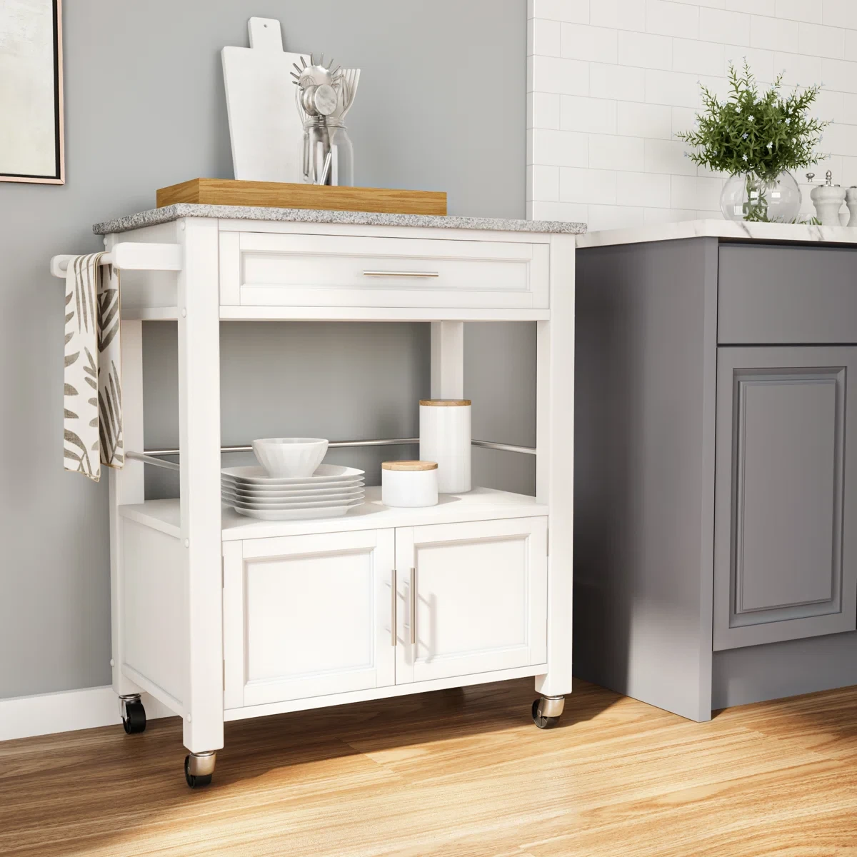 Aleshire Granite Top Kitchen Cart With Storage Space - photo 4