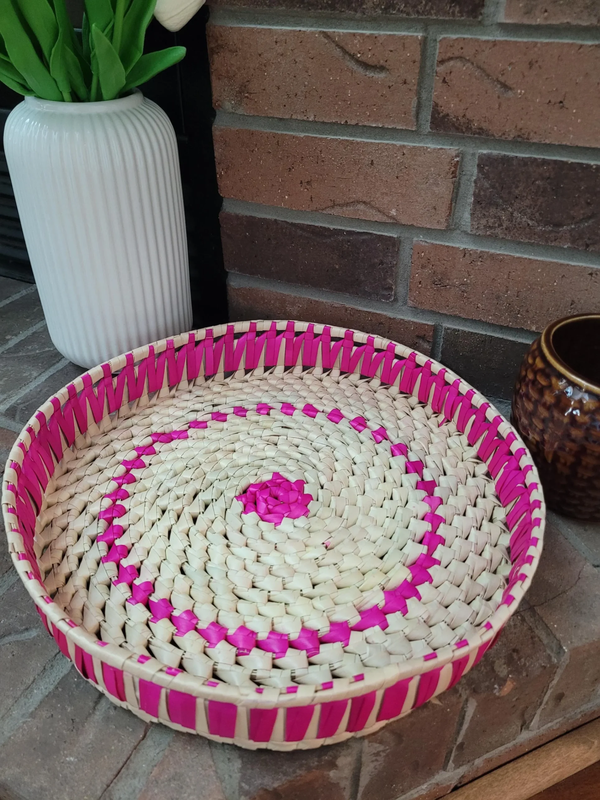 Round Palm Leaf tray/Storage/Basket , Handwoven Palm Leaf tray - photo 4