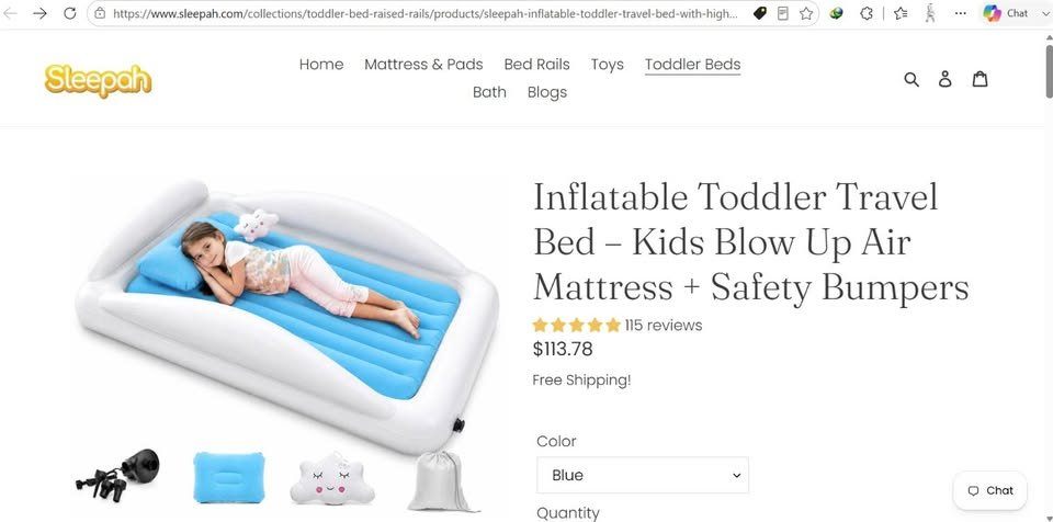 NEW Sleepah Inflatable Toddler Travel Bed, Air Mattress + Pump - photo 4