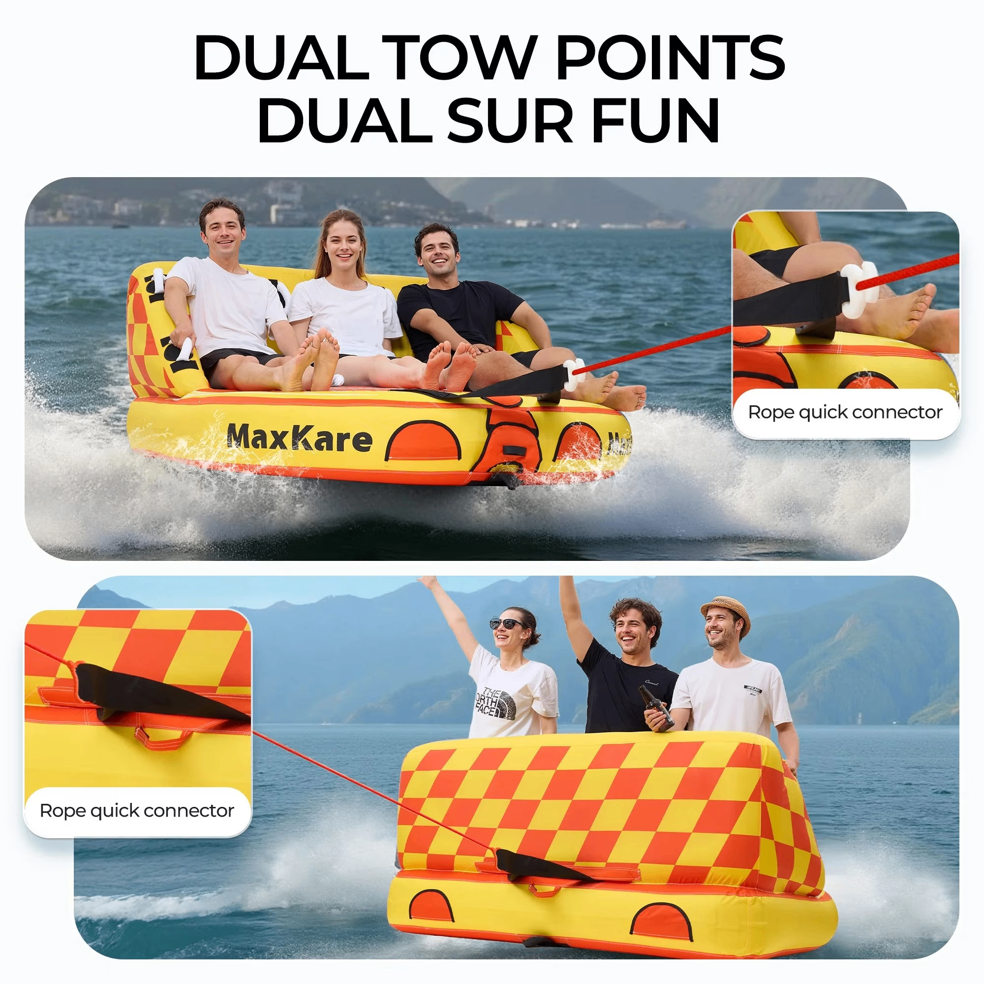 Towable Tube with Dual Tow Points, Inflatable Tube for Boating - photo 3