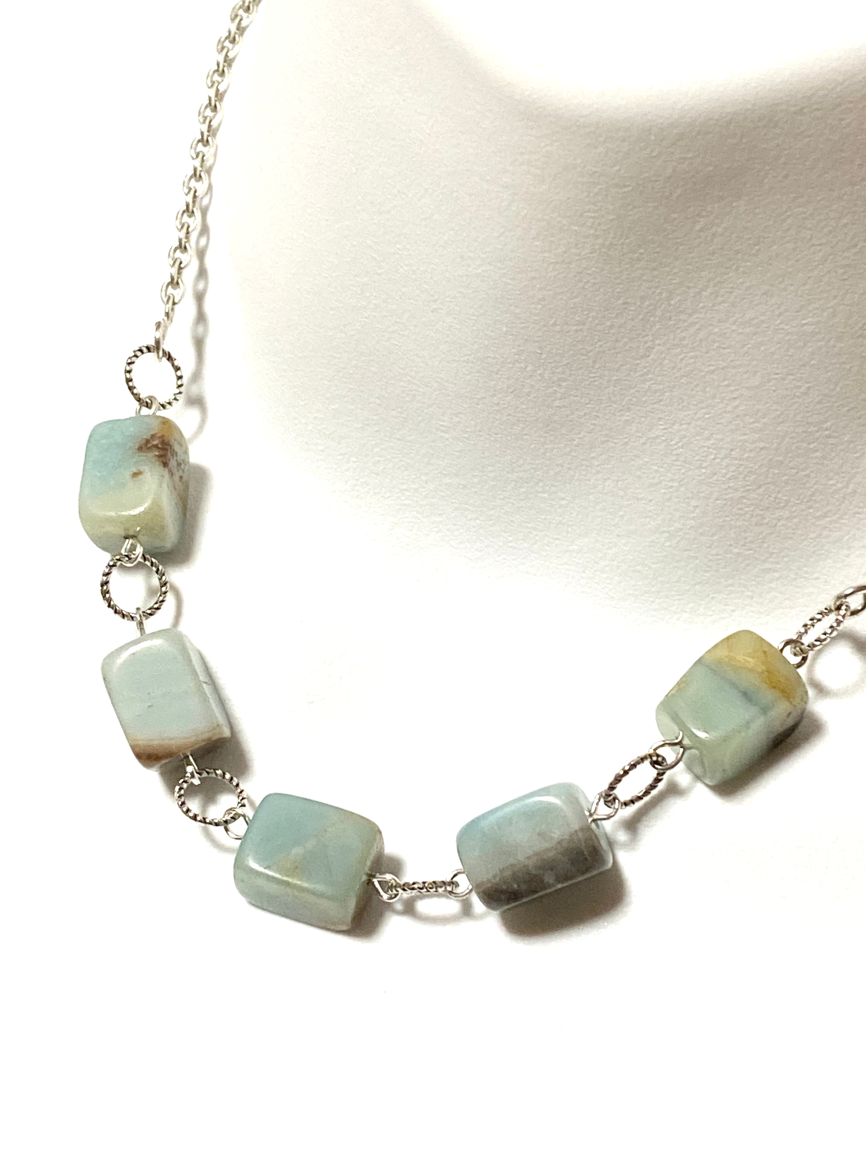 Natural Pale Teal Calcite Necklace, Gemstone Short Necklace