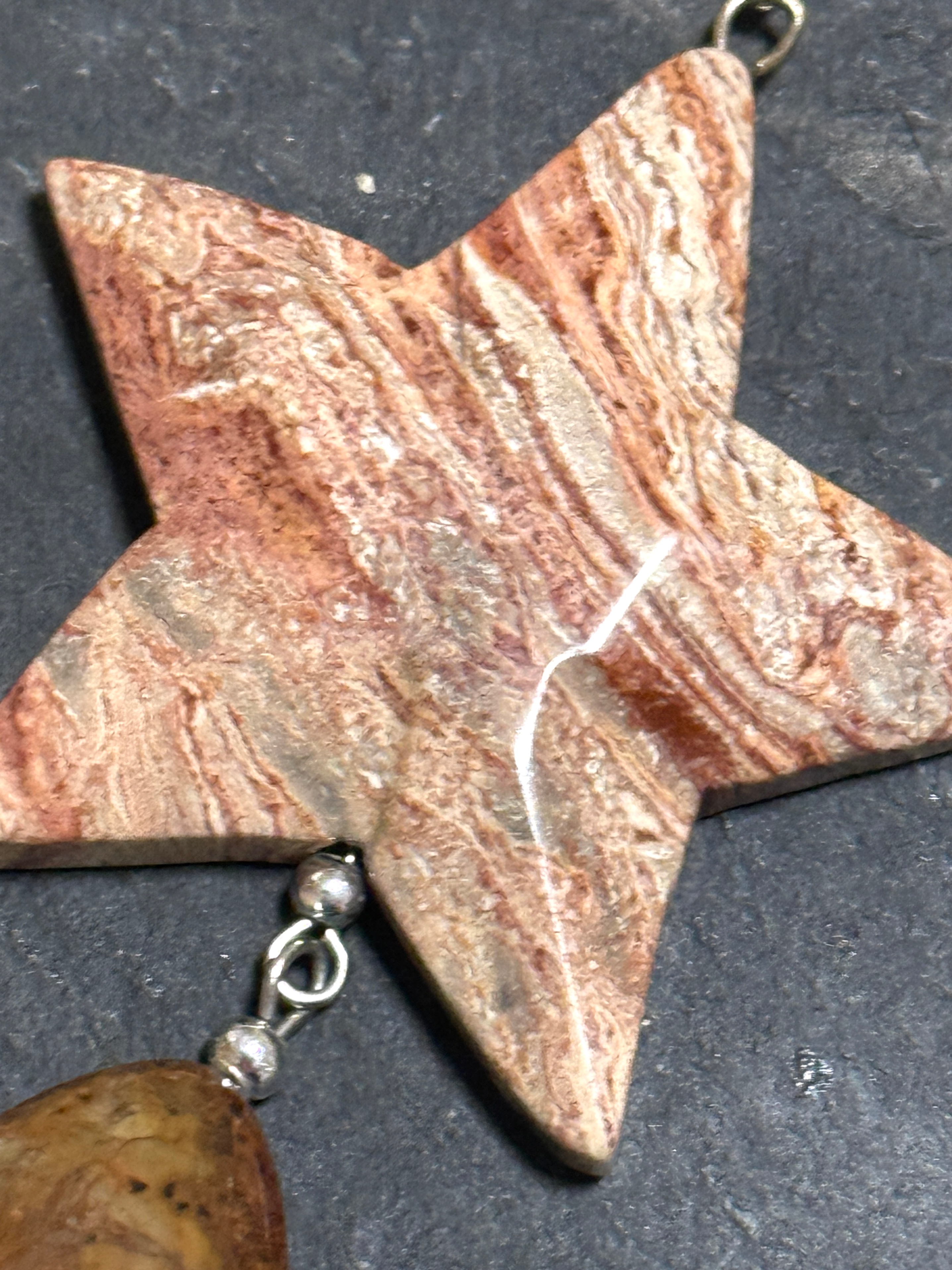 Large Earthy Crazy Lace Agate Pendant, Gemstone Star Pendant - photo 2
