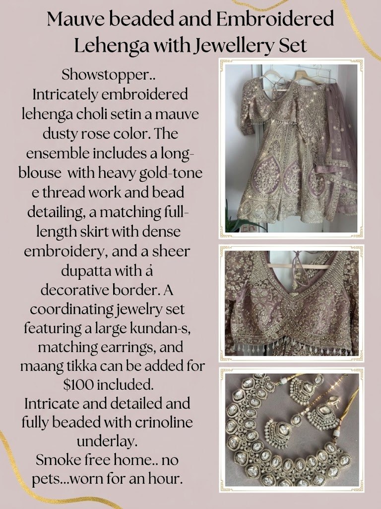 Mauve beaded and Embroidered Lehenga with Jewellery Set