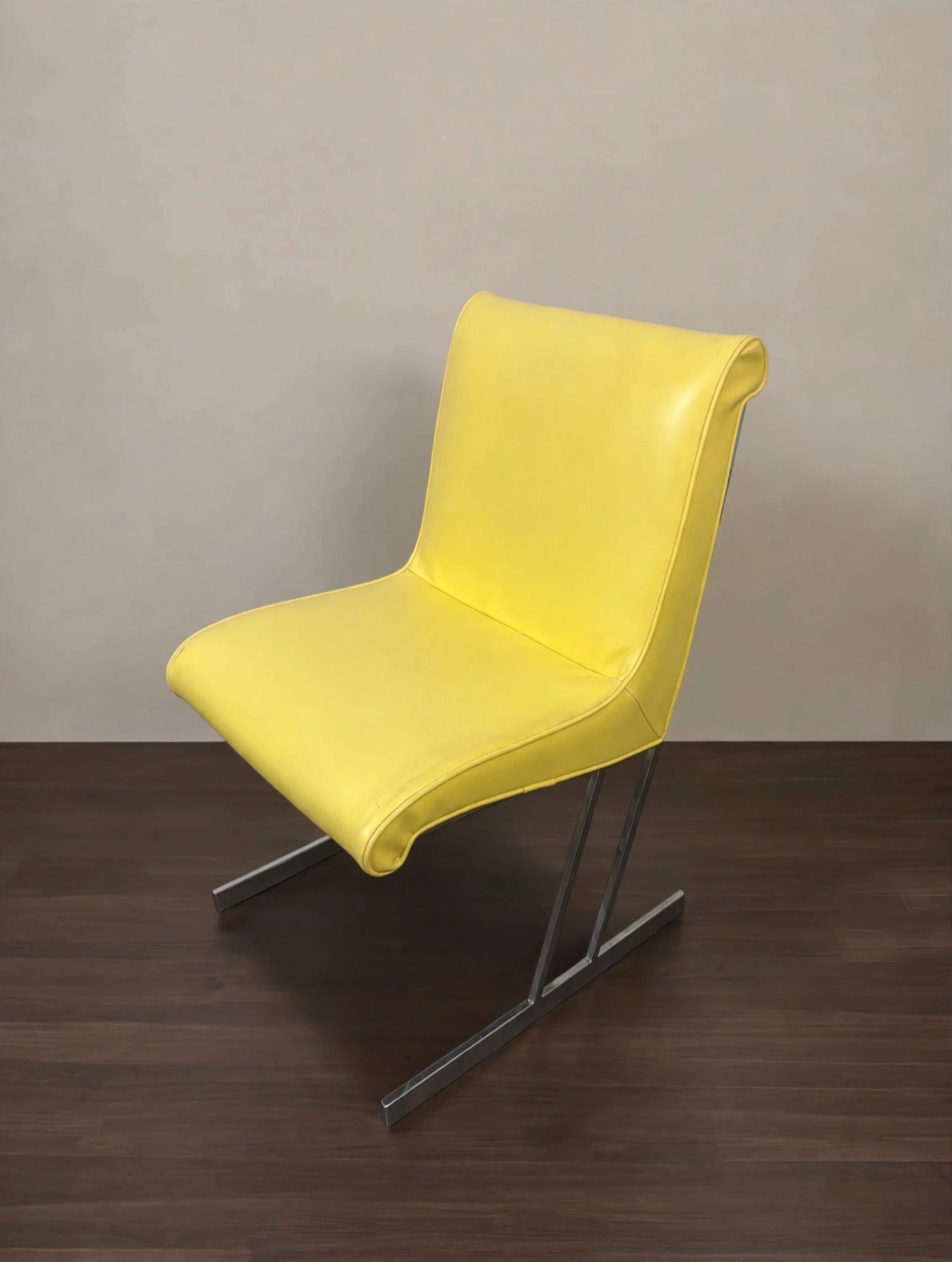 FDY Yellow Vinyl Cantilever Dining Chairs Pair, Chrome Base - photo 5