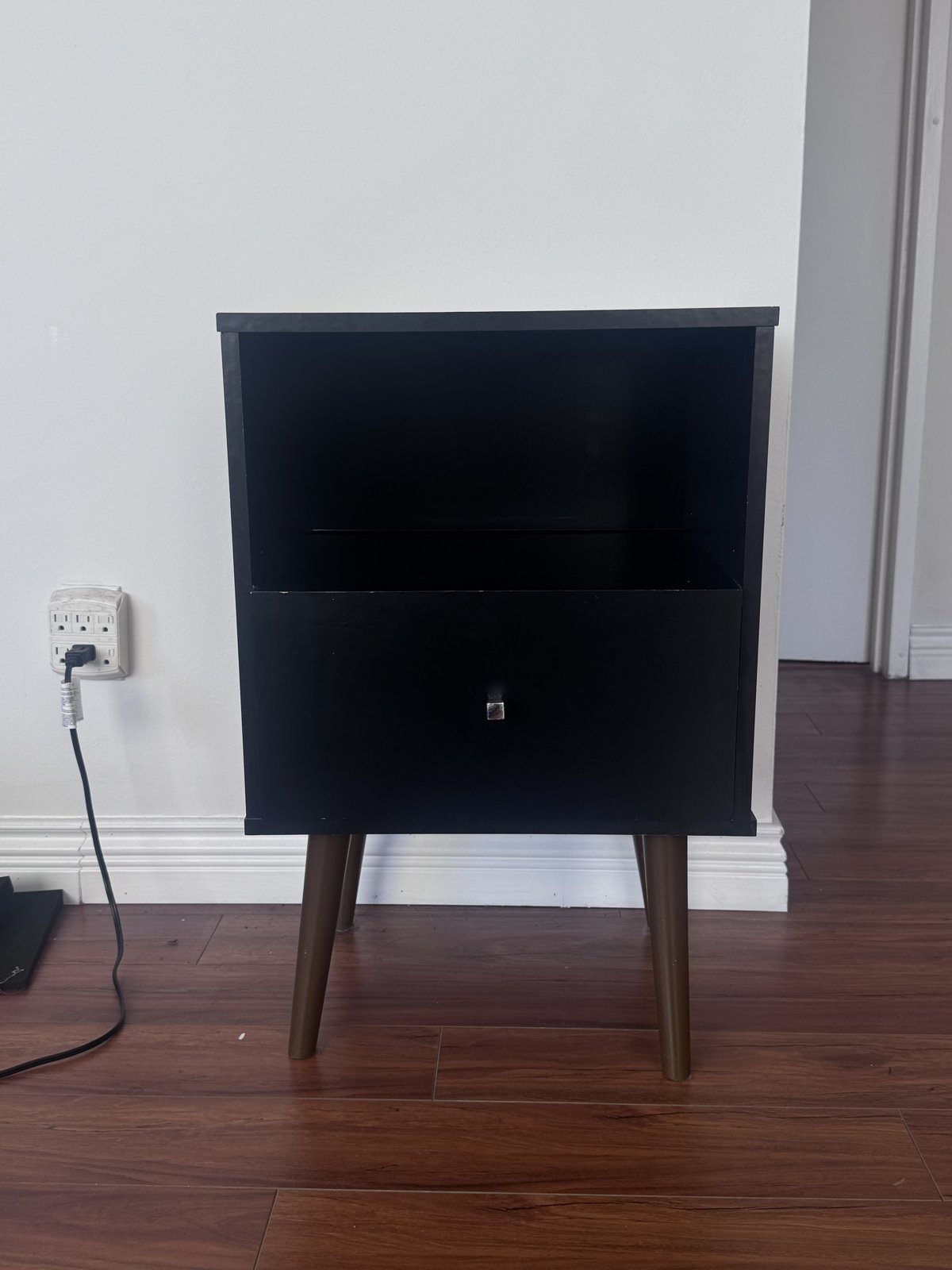 Night Table / Nightstand, Black, Drawer and Open Shelf