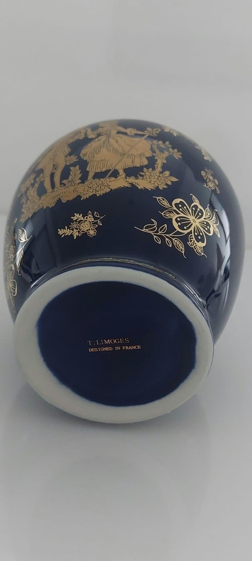 Vintage Cobalt Blue Limoges Porcelain Lidded Ginger Jar - photo 4