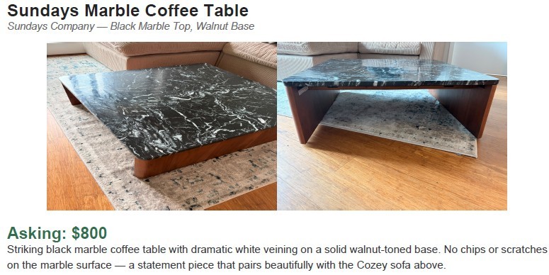 Sundays Marble Coffee Table - Black Marble Top, Walnut Base