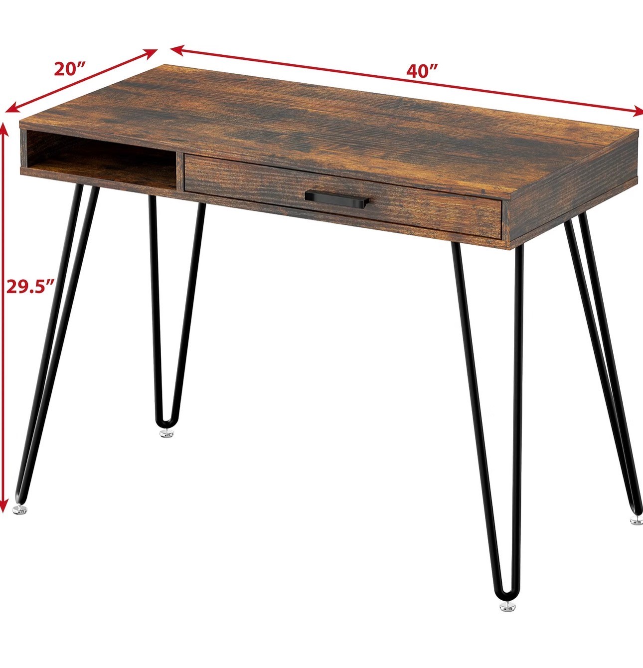 NEW: SHW Home Office Hairpin Leg Desk with Drawer Rustic Brown - photo 2