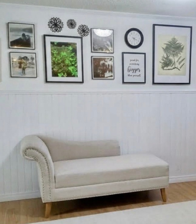 Small Upholstered Chaise Lounge – $80