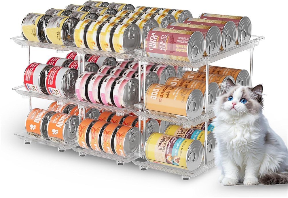 Jsyrjing 3-Tier Adjustable Cat Food Can Organizer – Clear