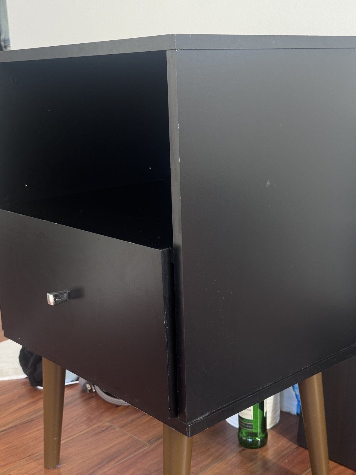 Night Table / Nightstand, Black, Drawer and Open Shelf - photo 3