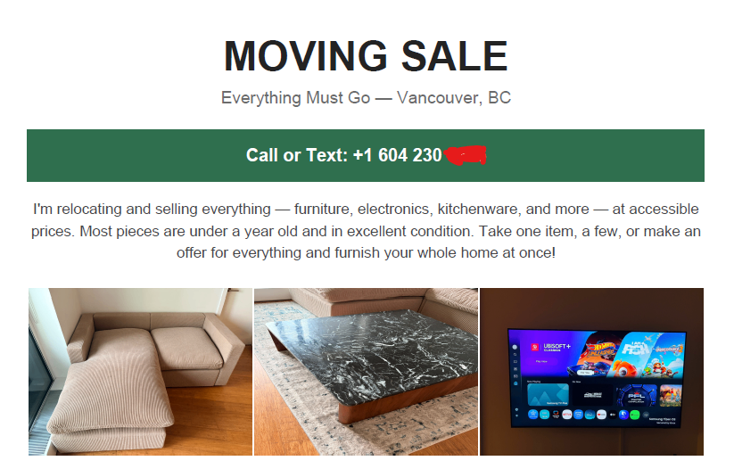 MOVING SALE