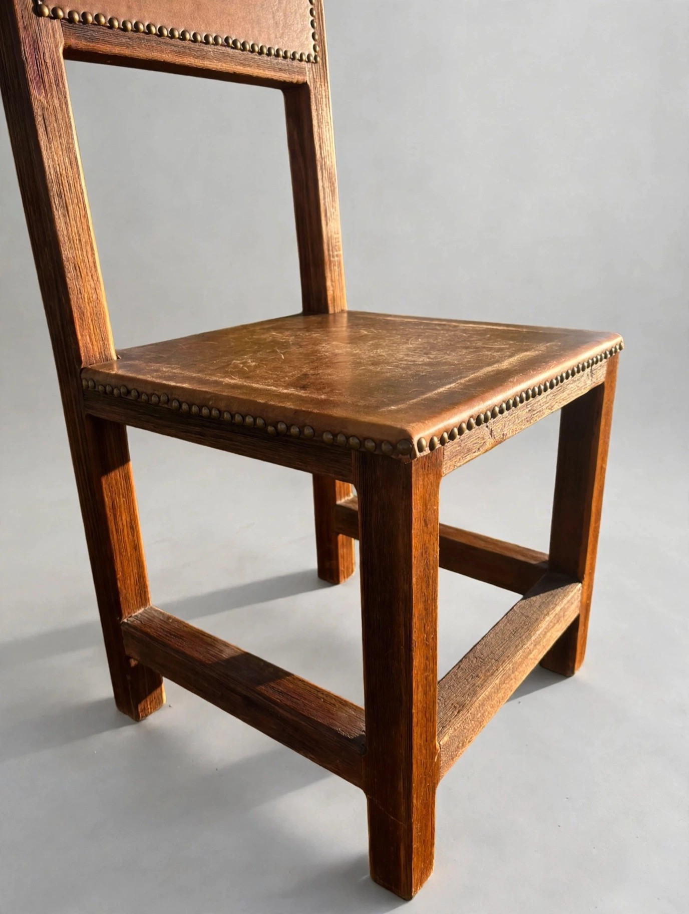 Vintage Mexican Artisan Chair Heavy Oak Rawhide Hecho Mexico - photo 3