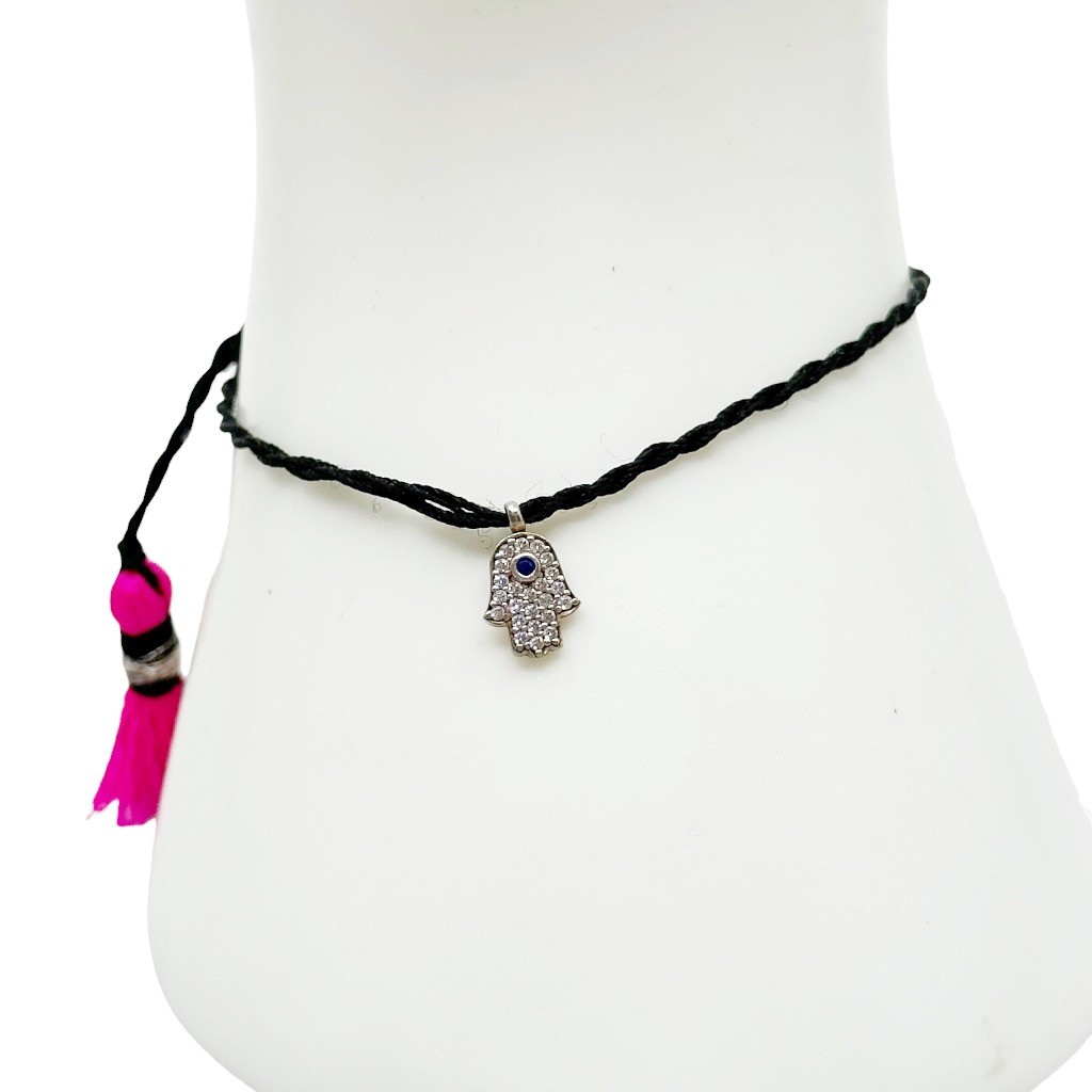 Gold Vermeil Sterling silver cubic zirconia hamsa cord bracelet