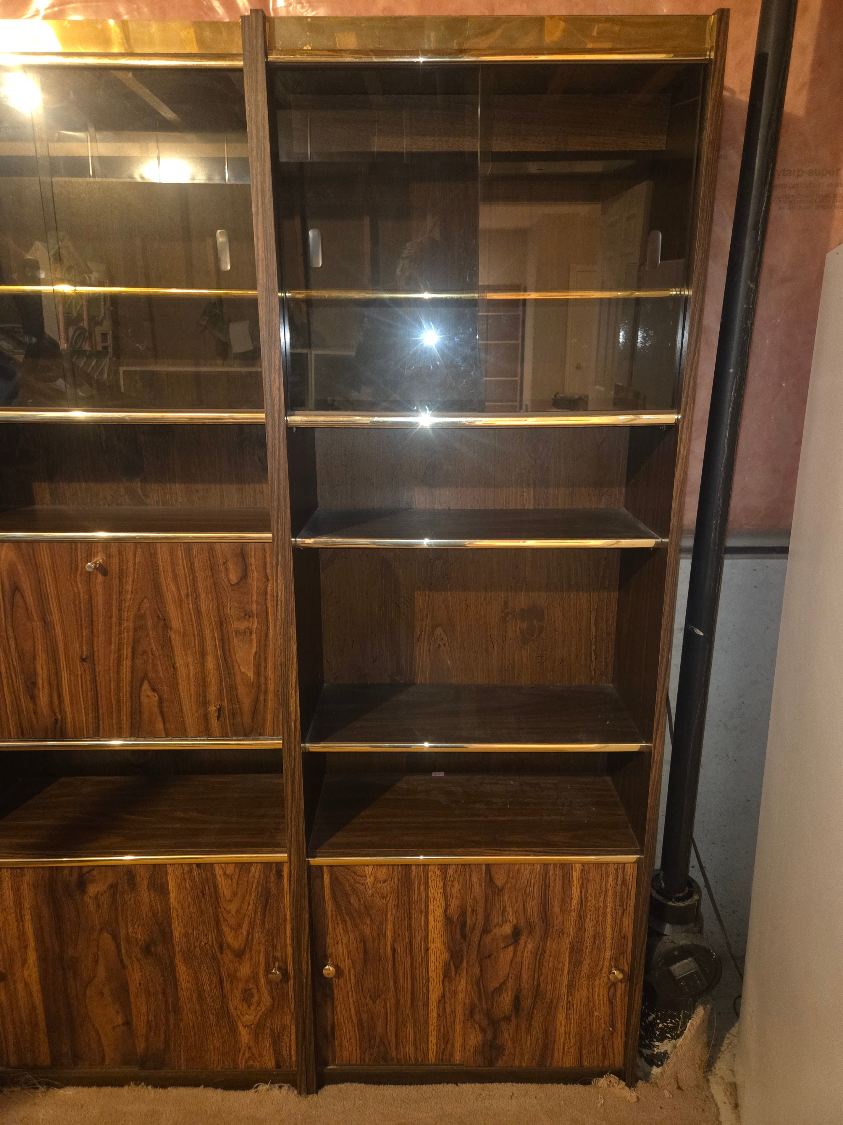 3 piece Vintage Wood Bookshelf with Glass Doors - photo 3