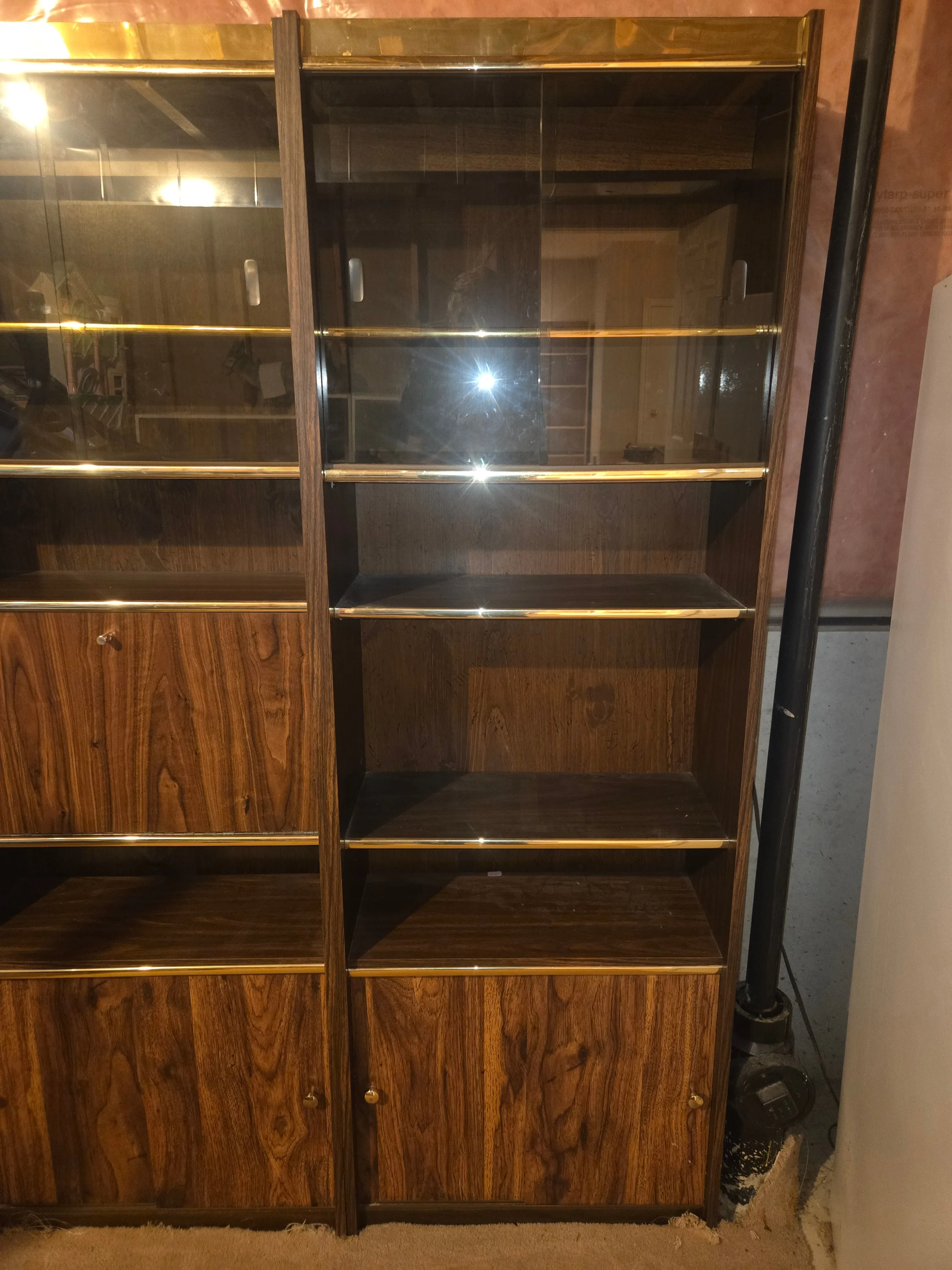 3 piece Vintage Wood Bookshelf with Glass Doors - photo 3