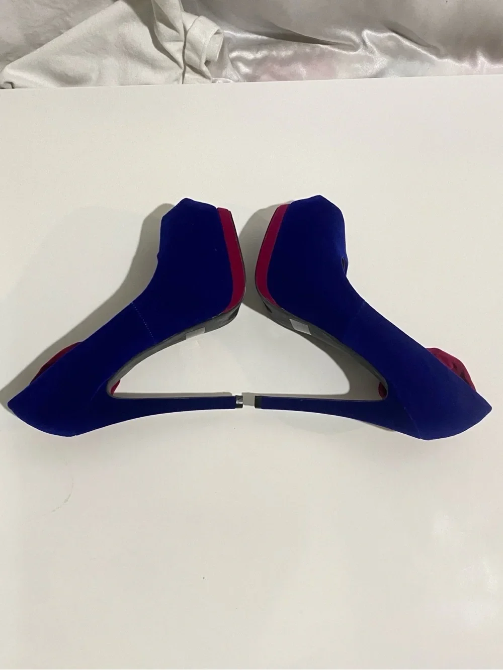 Qupid Women's 7.5 Blue Peep Toe Heels W/Pink Rosette Accent - photo 4