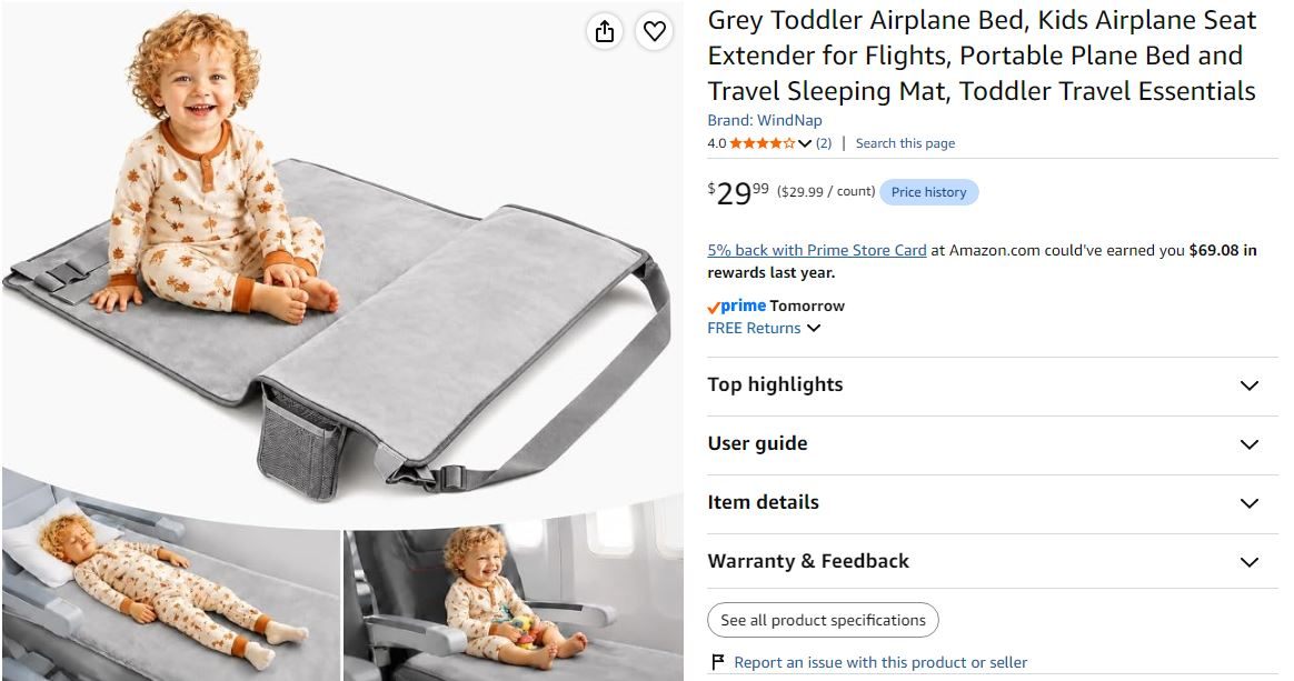NEW~ Kids Travel Bed, Portable for Airplane/Train/Bus - photo 4