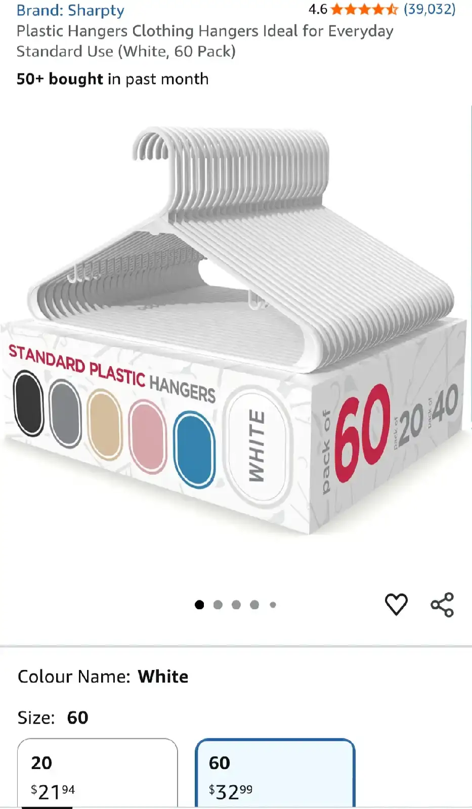 Sharpty Standard Plastic Hangers, 60 Pack