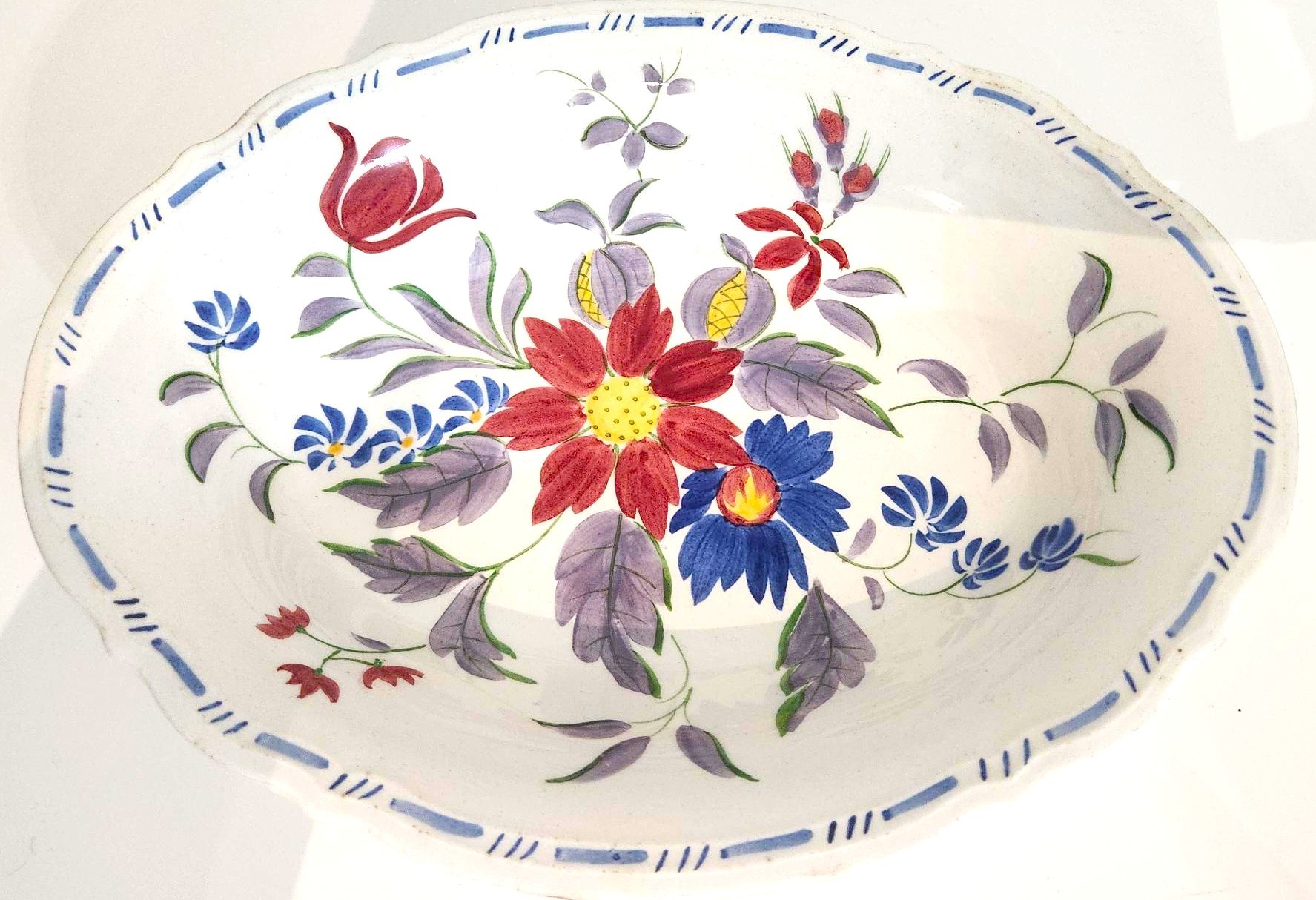 Antique Hand-Painted Floral Serving Bowl, "Melody" Pattern
