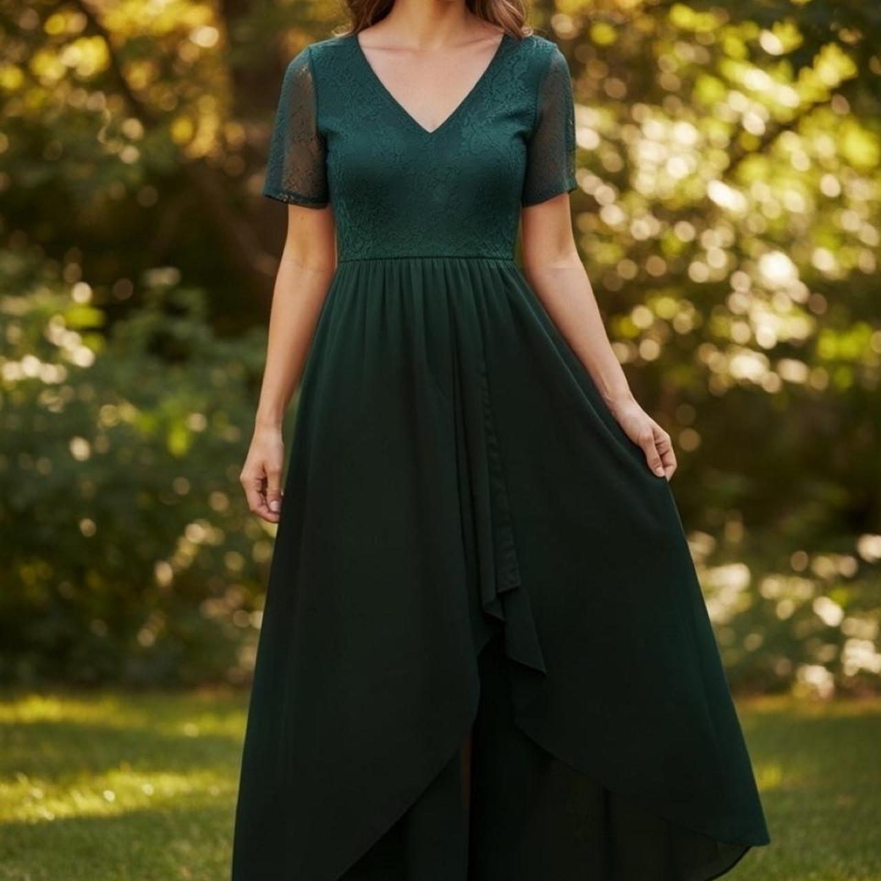 Green Lace Maxi Dress Ruffle Hem – Size L – Brand New