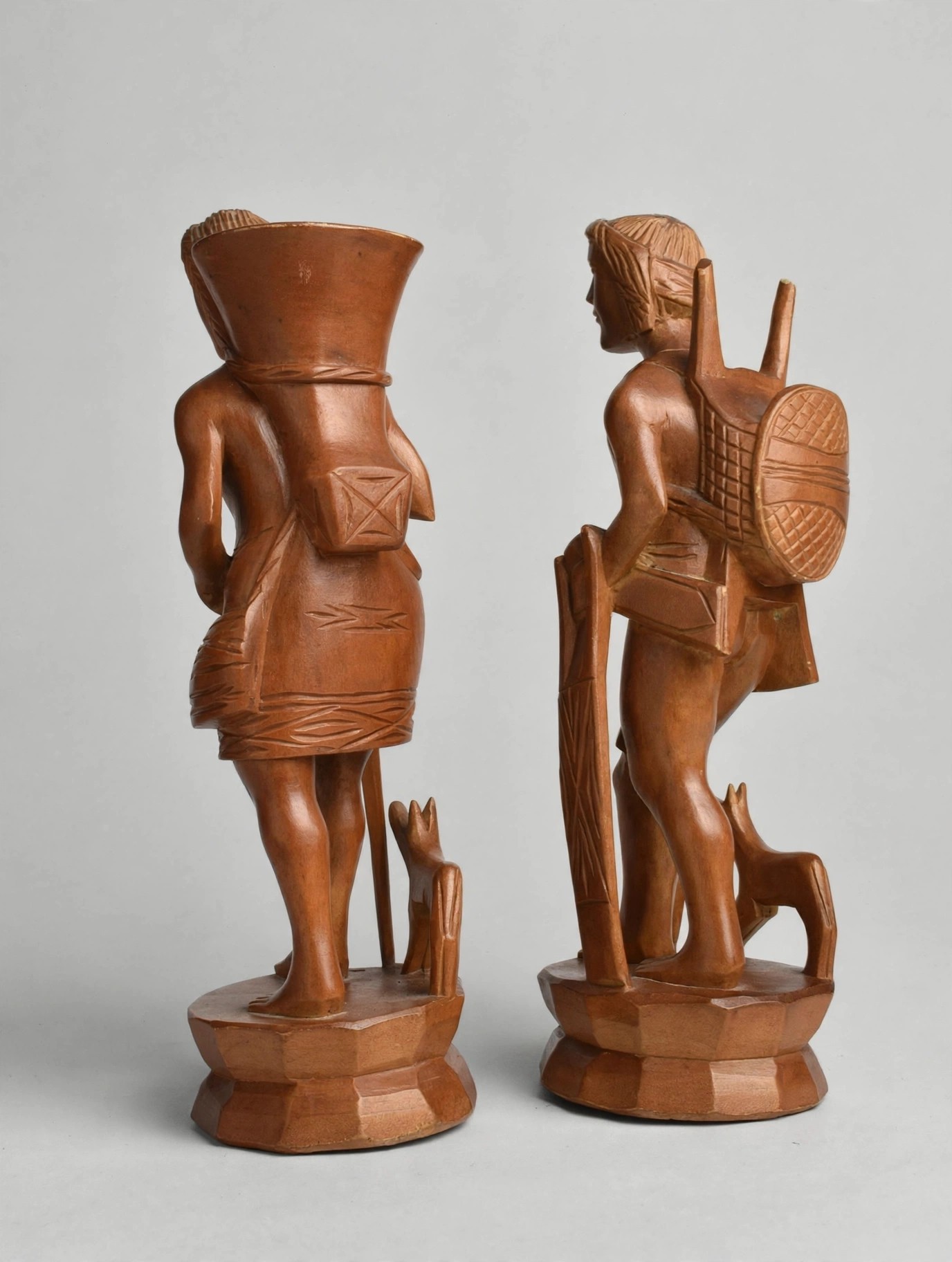 Vintage Hand-Carved Wood Tribal Figure Pair 12 Inch - photo 4