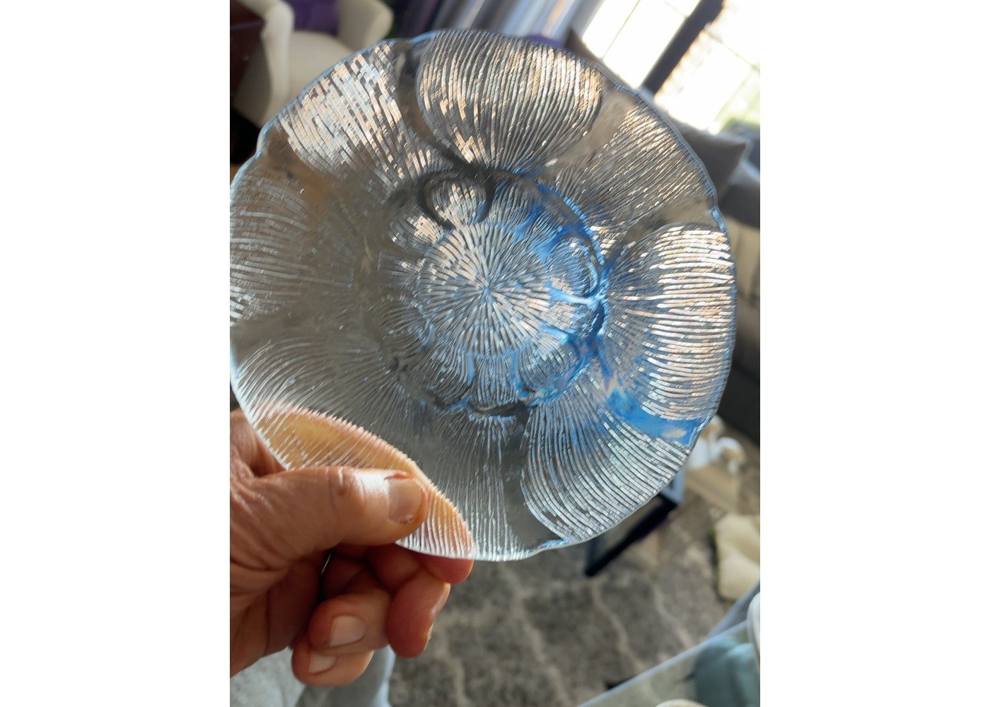 Set of 6 Clear Textured Floral Dessert Plates