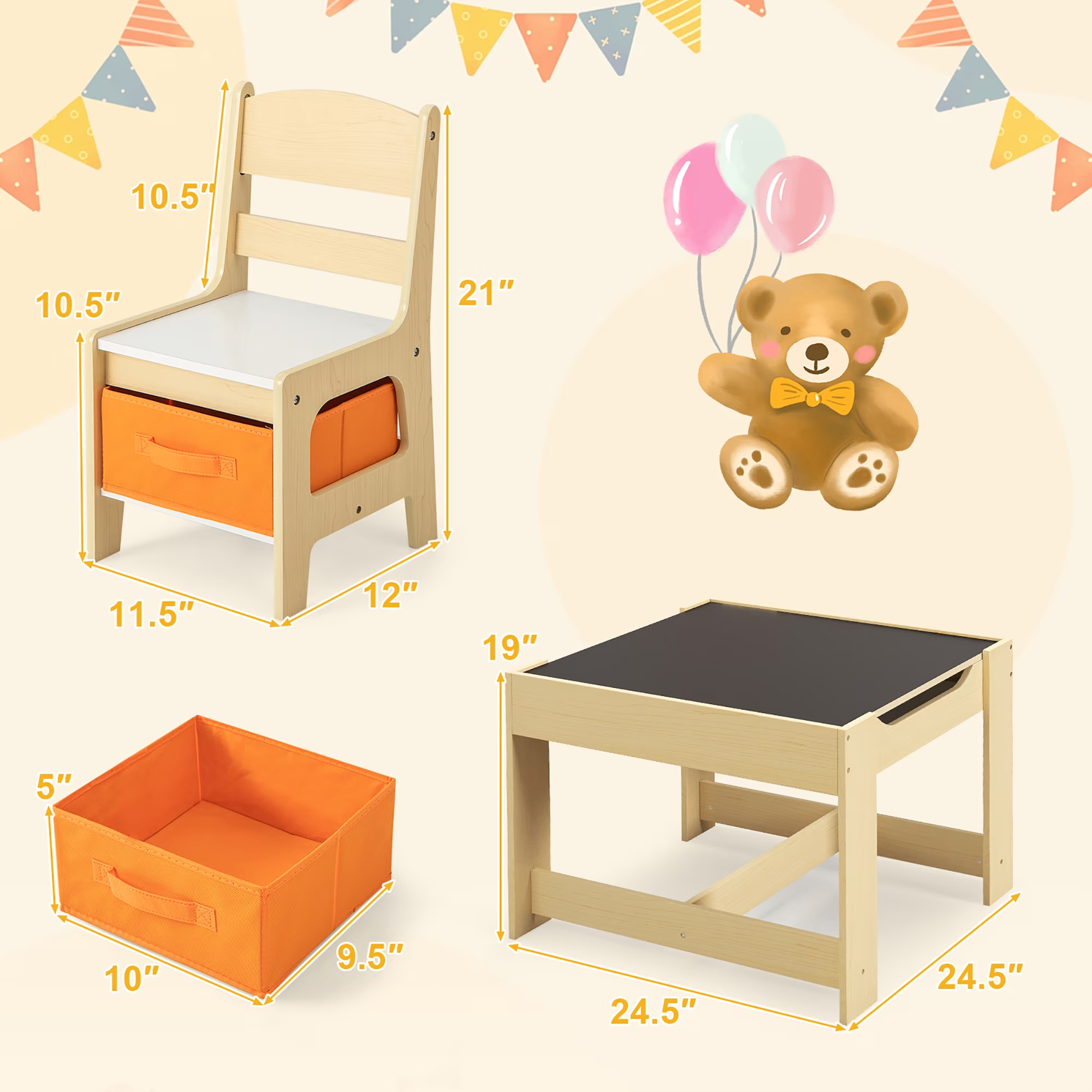 Kids Table & Chairs Set – With Storage, Blackboard & Whiteboard - photo 4