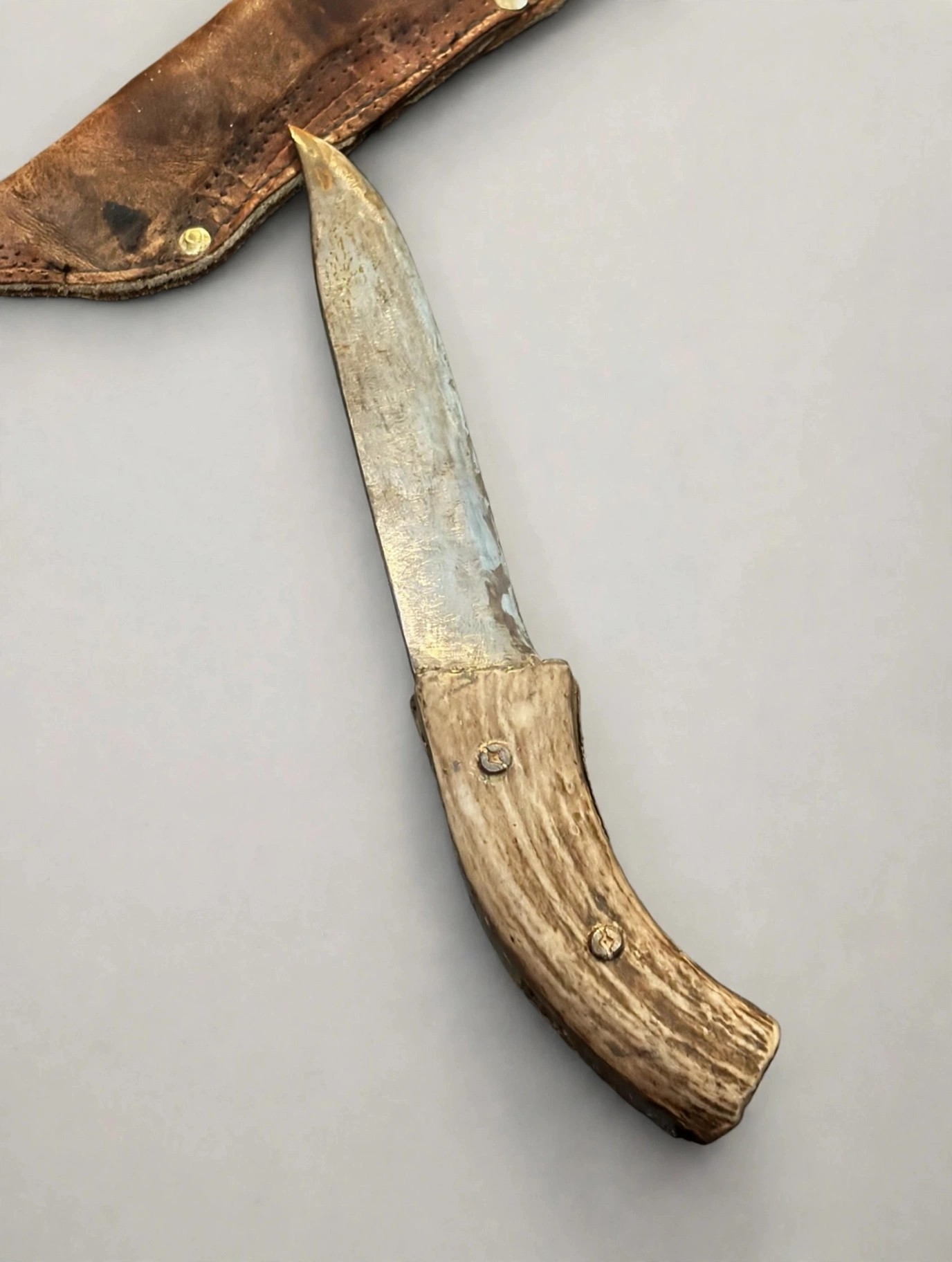 Hunting Knife With Antler Handle Vintage Fixed Blade - photo 2