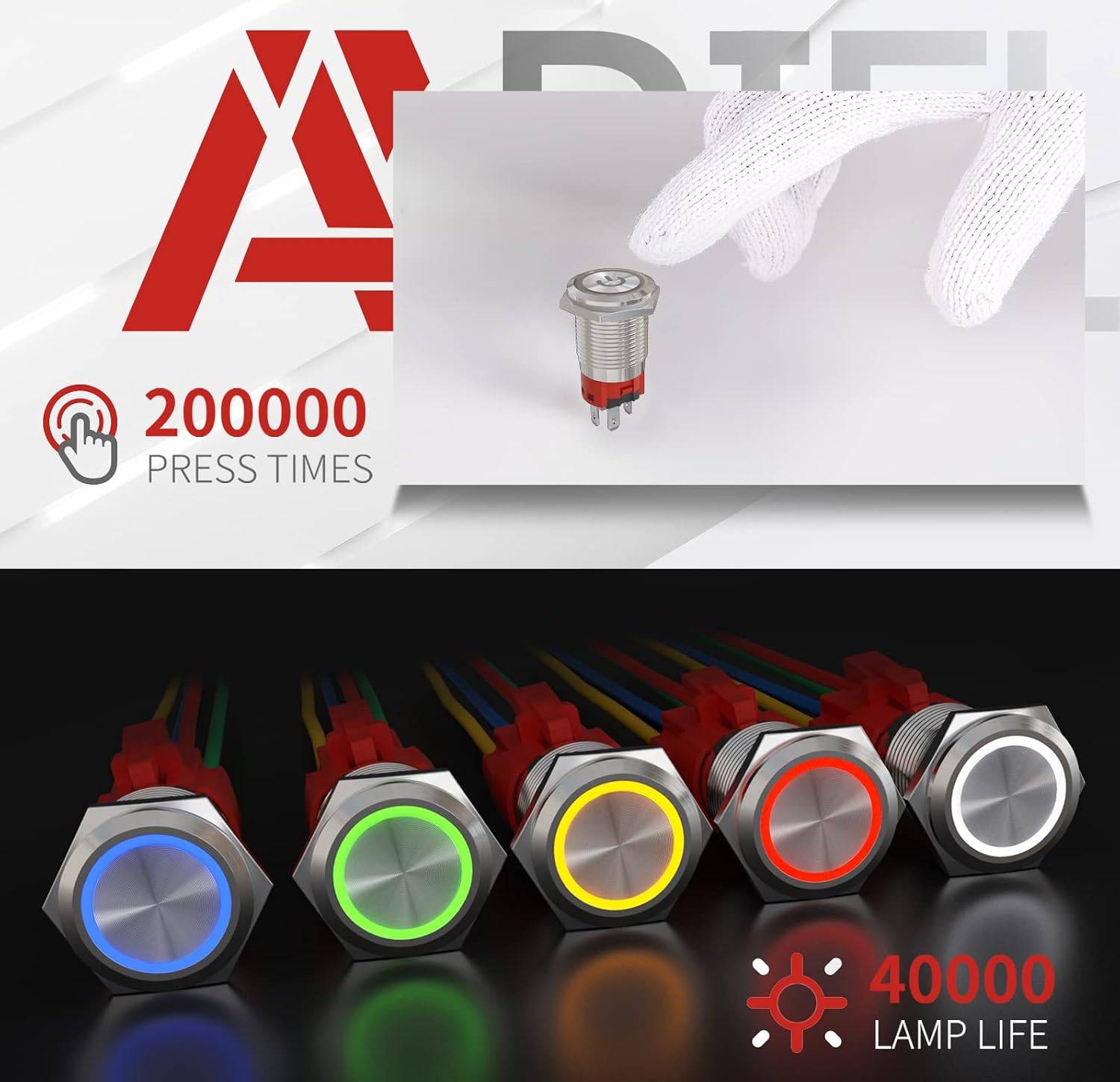 22mm Momentary Push Button Switch 12V LED Stainless Steel - photo 4