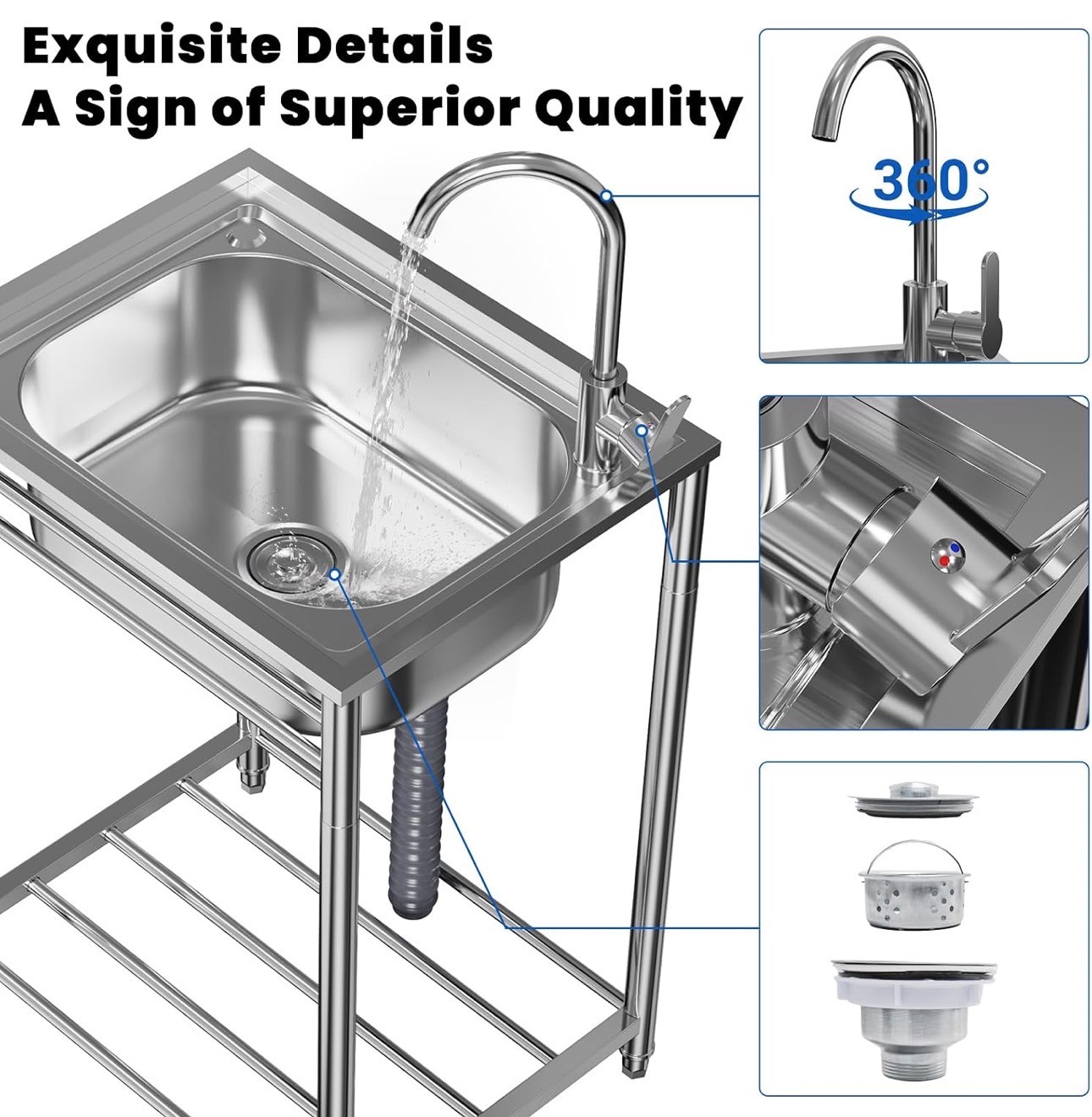 Stainless Steel Standing Outdoor Sink Commercial 25.5x20x35" - photo 5