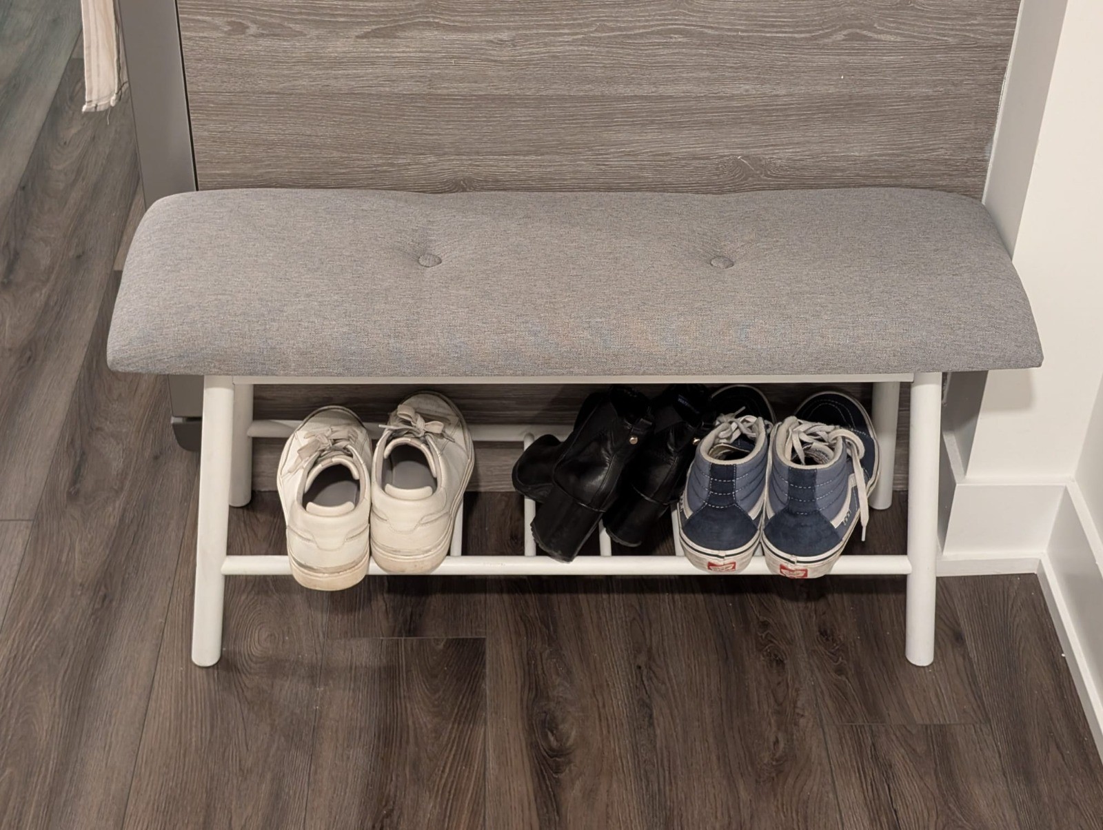 Entryway Shoe Bench with Storage Rack - Grey/White