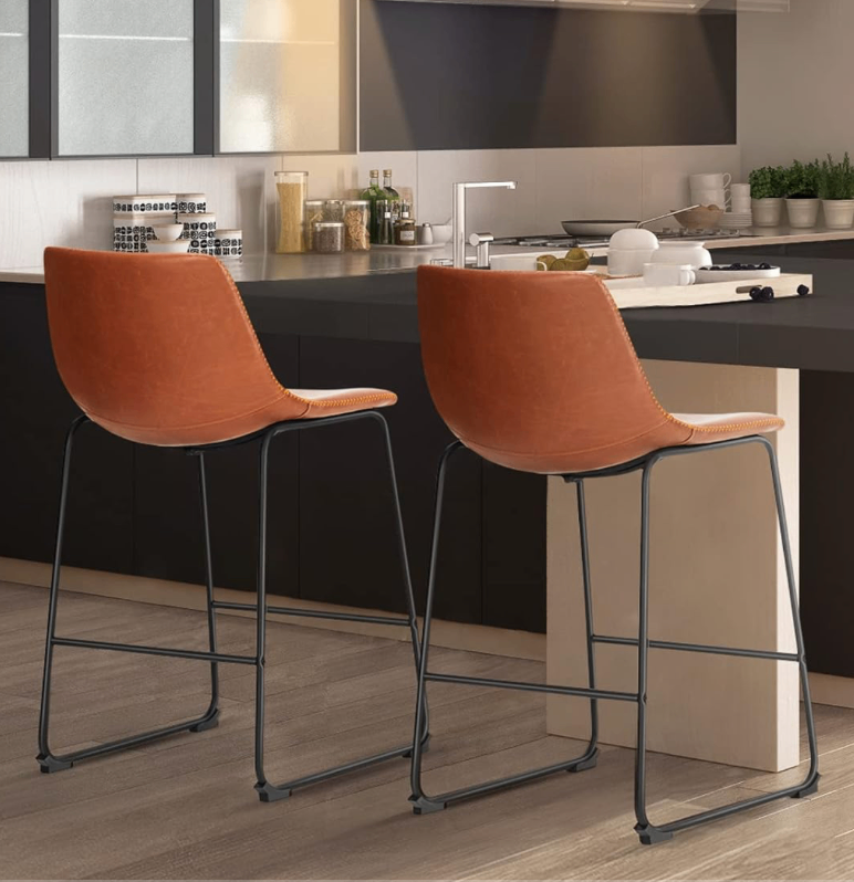New (2) Faux Leather Counter Height Bar Stools