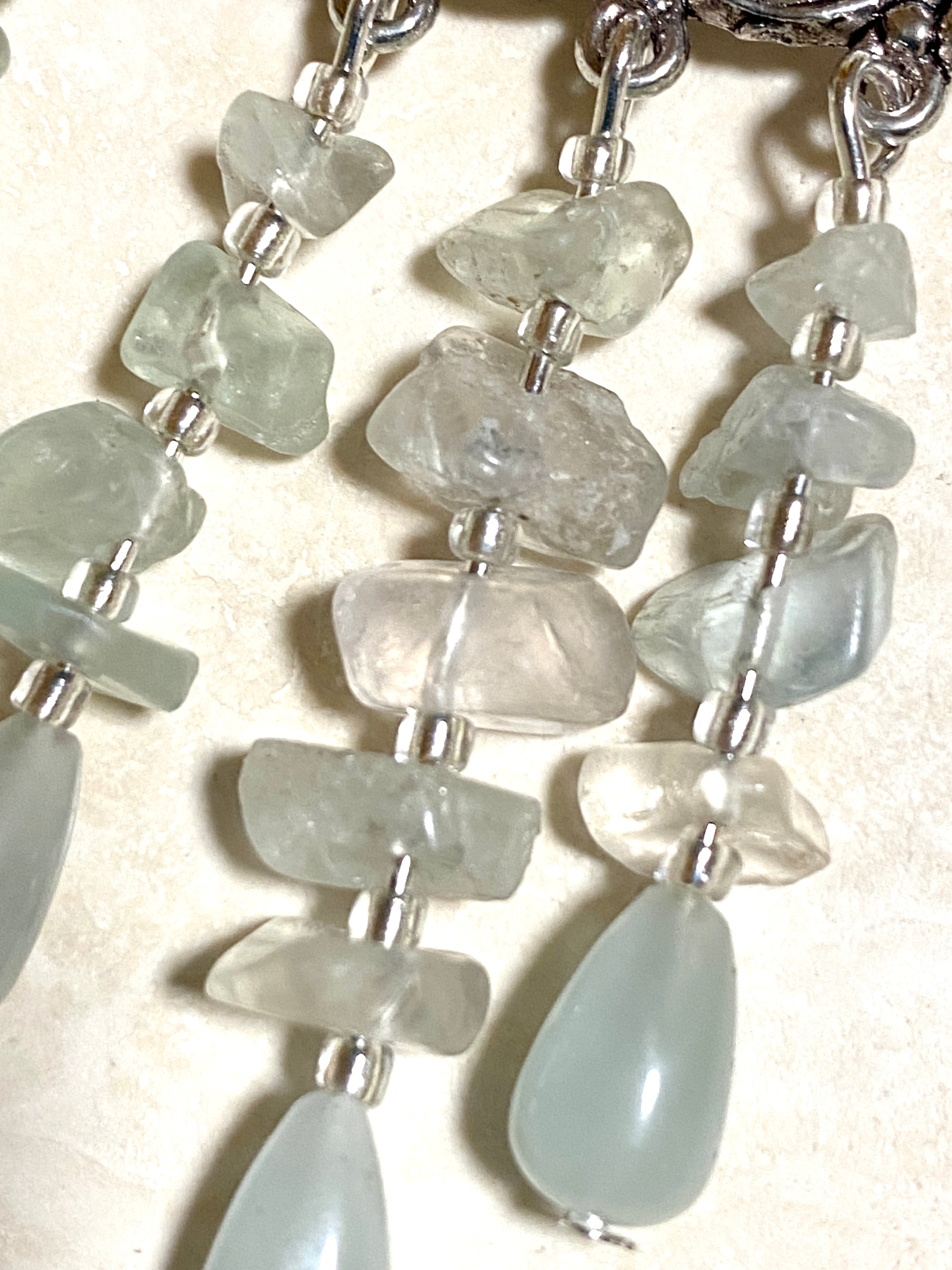 Light Green Fluorite Chalcedony Chandelier Earrings, 925 Hooks - photo 4