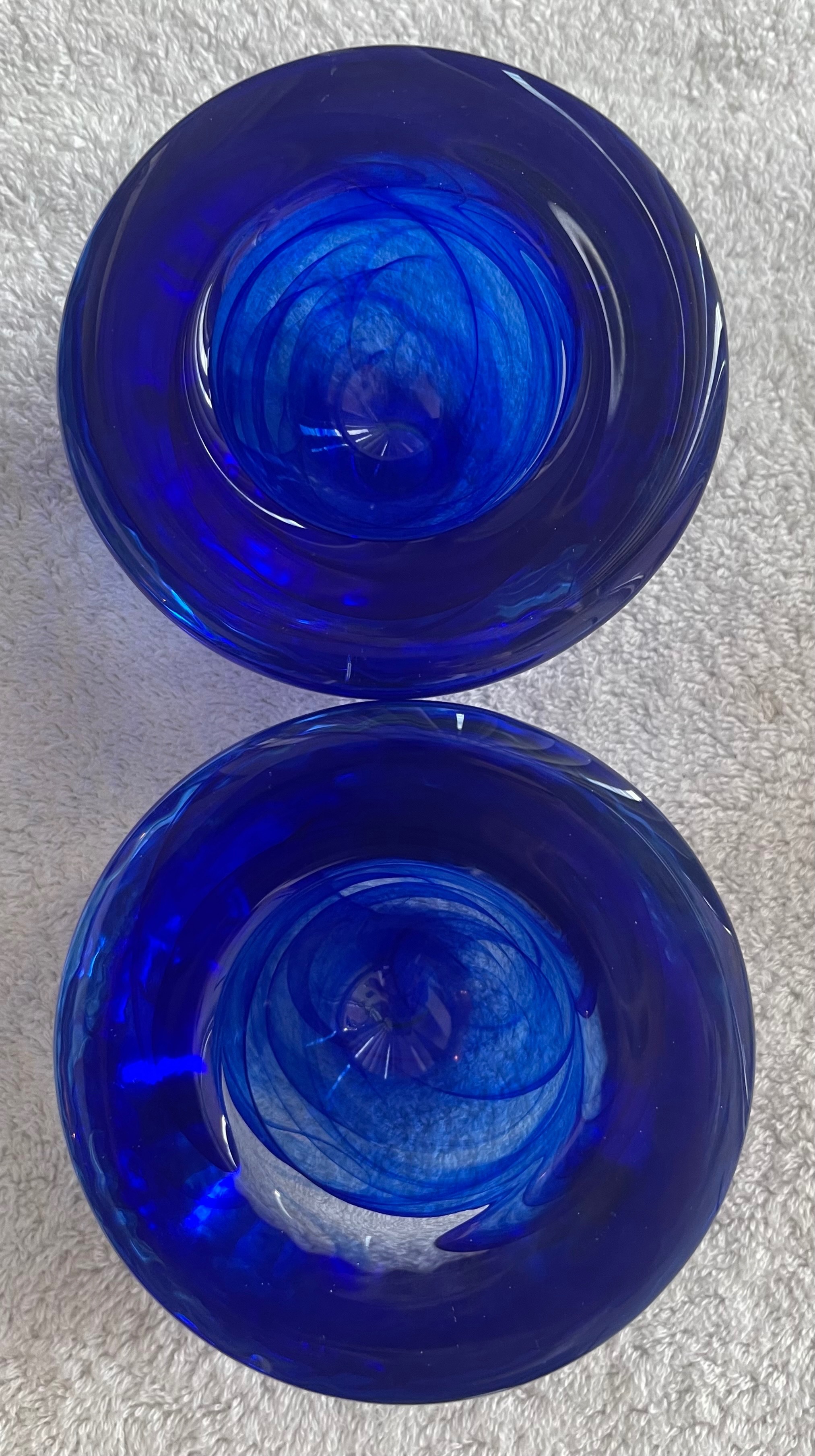 Pair of Kosta Boda Cobalt Blue Swirl Crystal Votives - photo 3